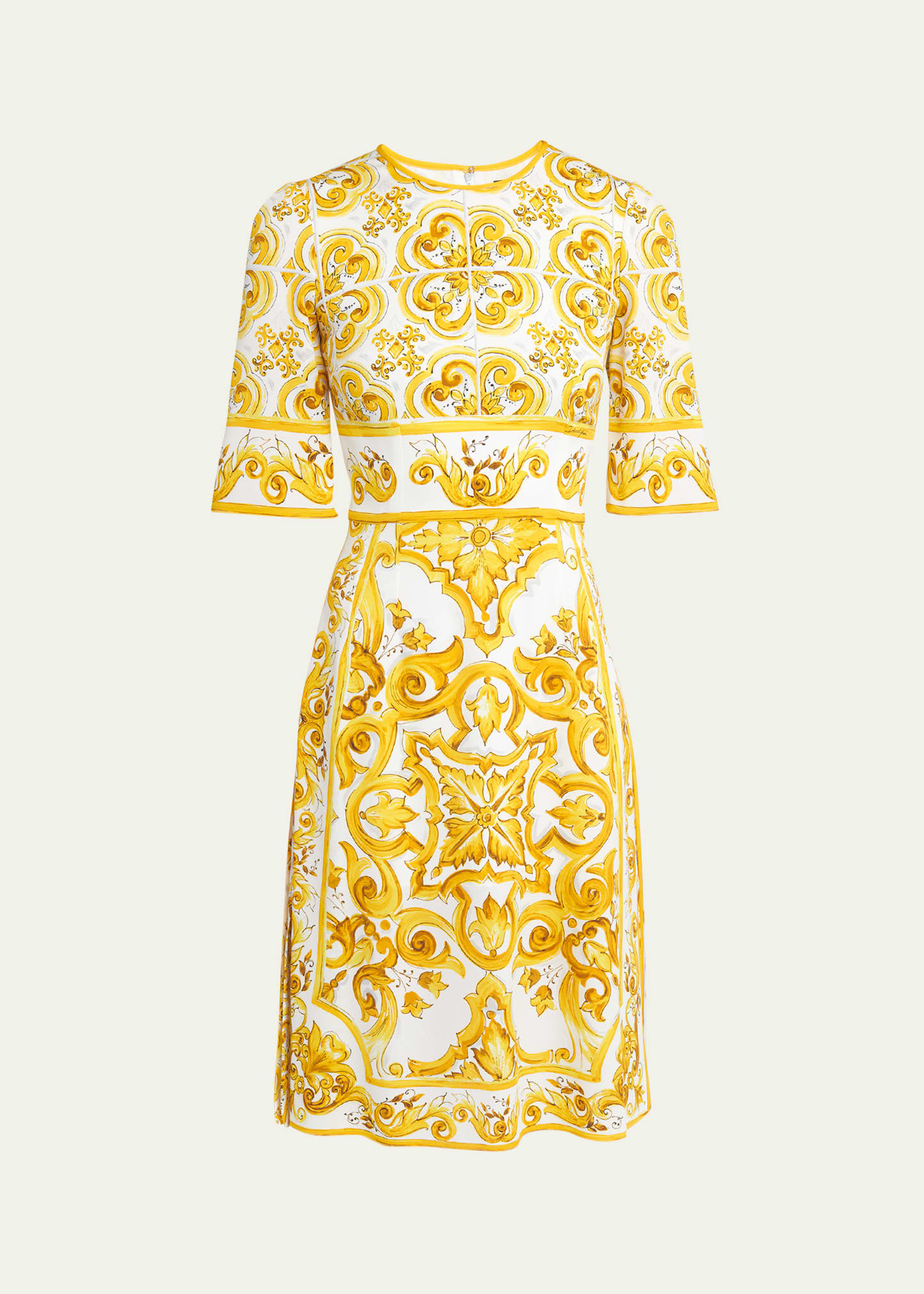Shop Dolce & Gabbana Printed Charmeuse A-line Dress In Yellow Prt