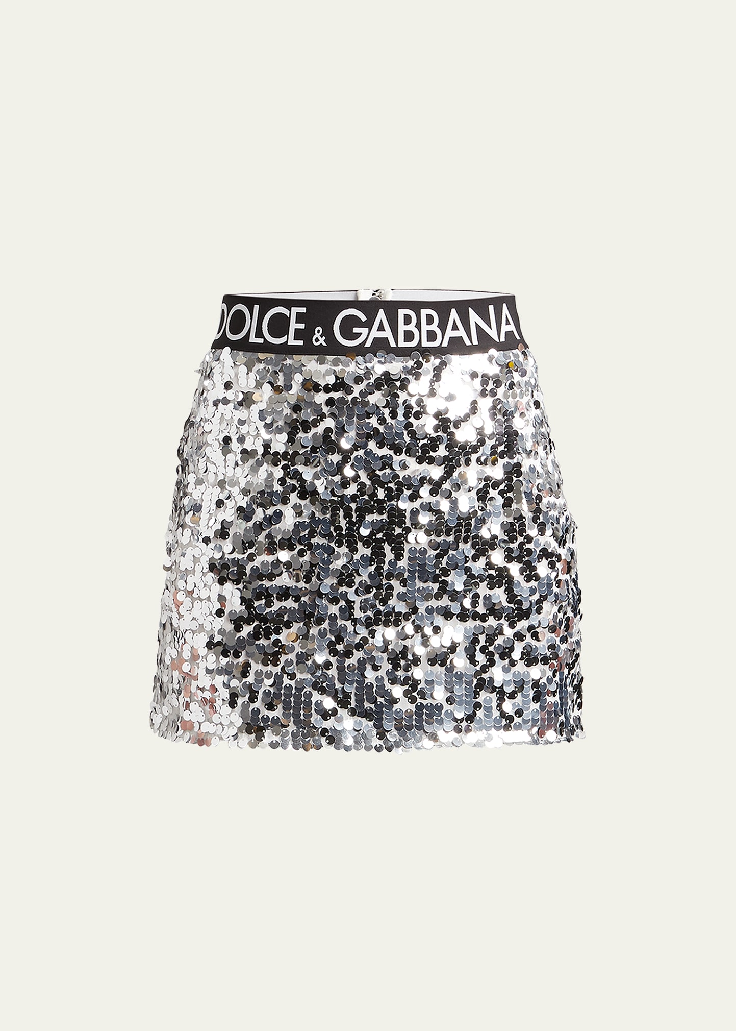 Dolce & Gabbana Sequin-embellished Logo-waistband Mini Skirt In S0998
