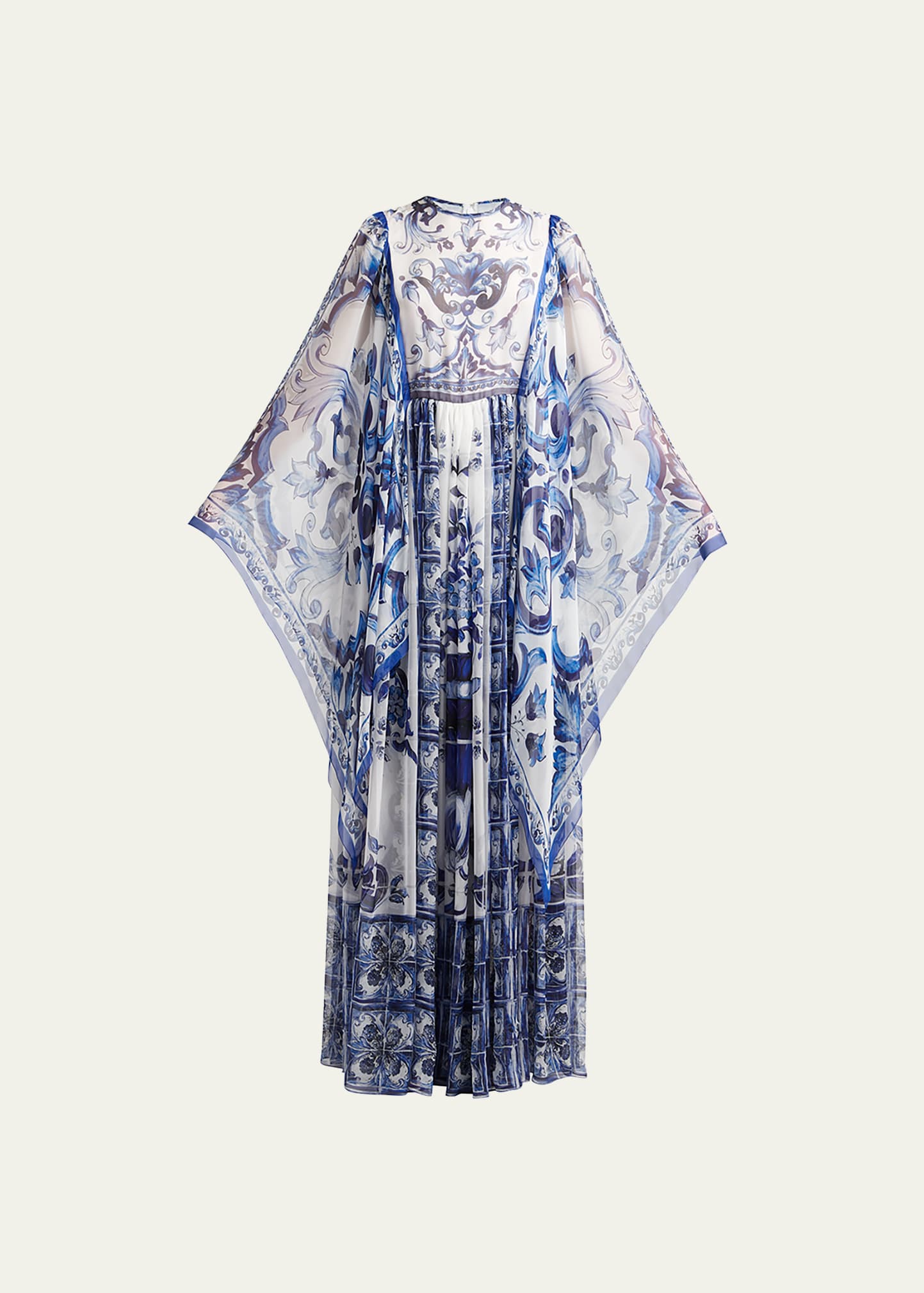 Dolce & Gabbana Tile-print Silk Chiffon Maxi Dress In Naturalwhi