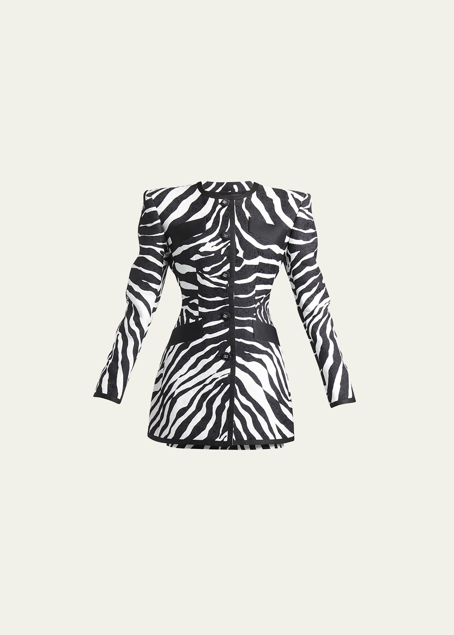 Dolce & Gabbana Zebra-print Strong Shoulder Brocade Jacket In Naturalwhi