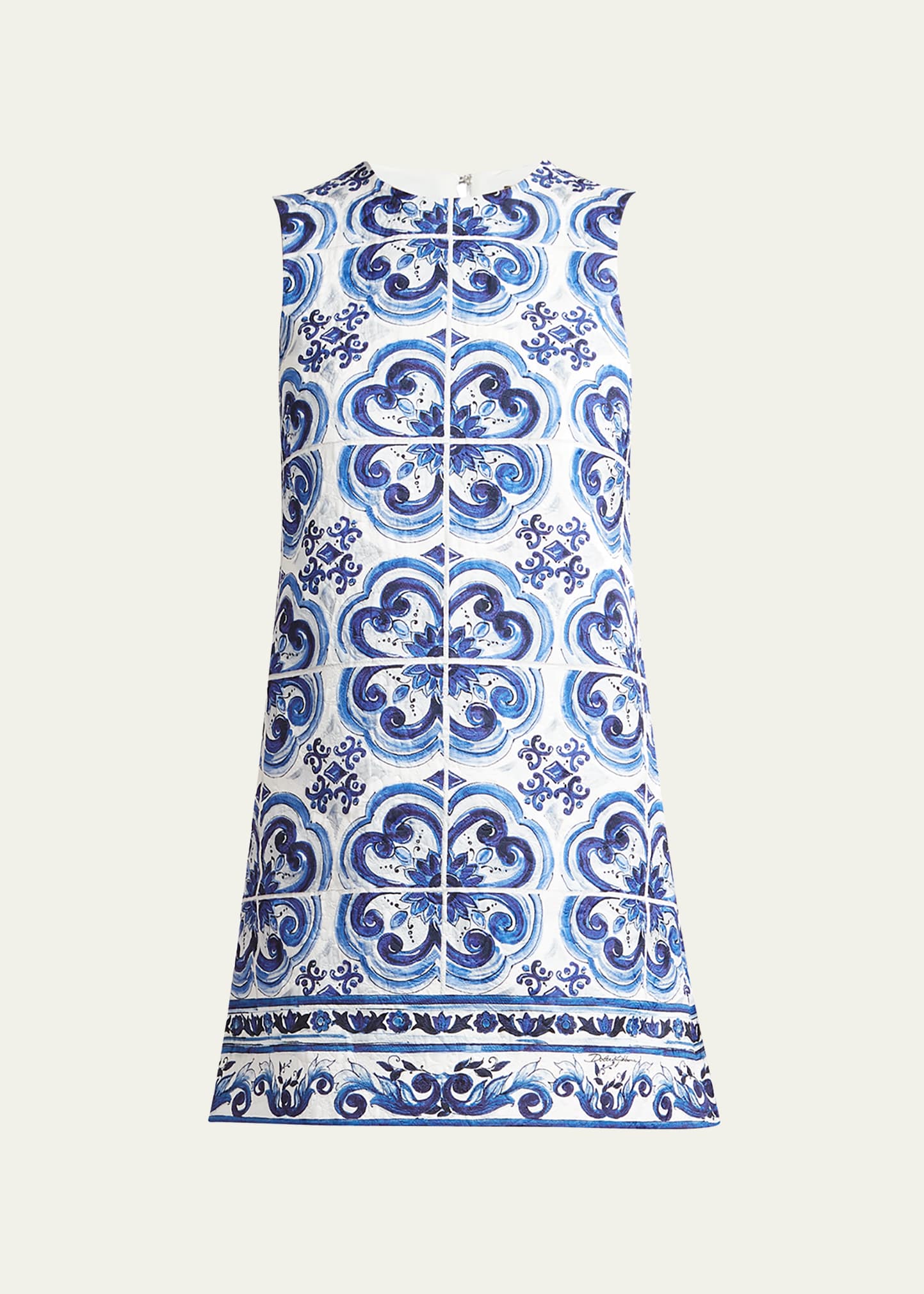 Dolce & Gabbana Majolica-print Round Neck Mini Dress In Naturalwhi