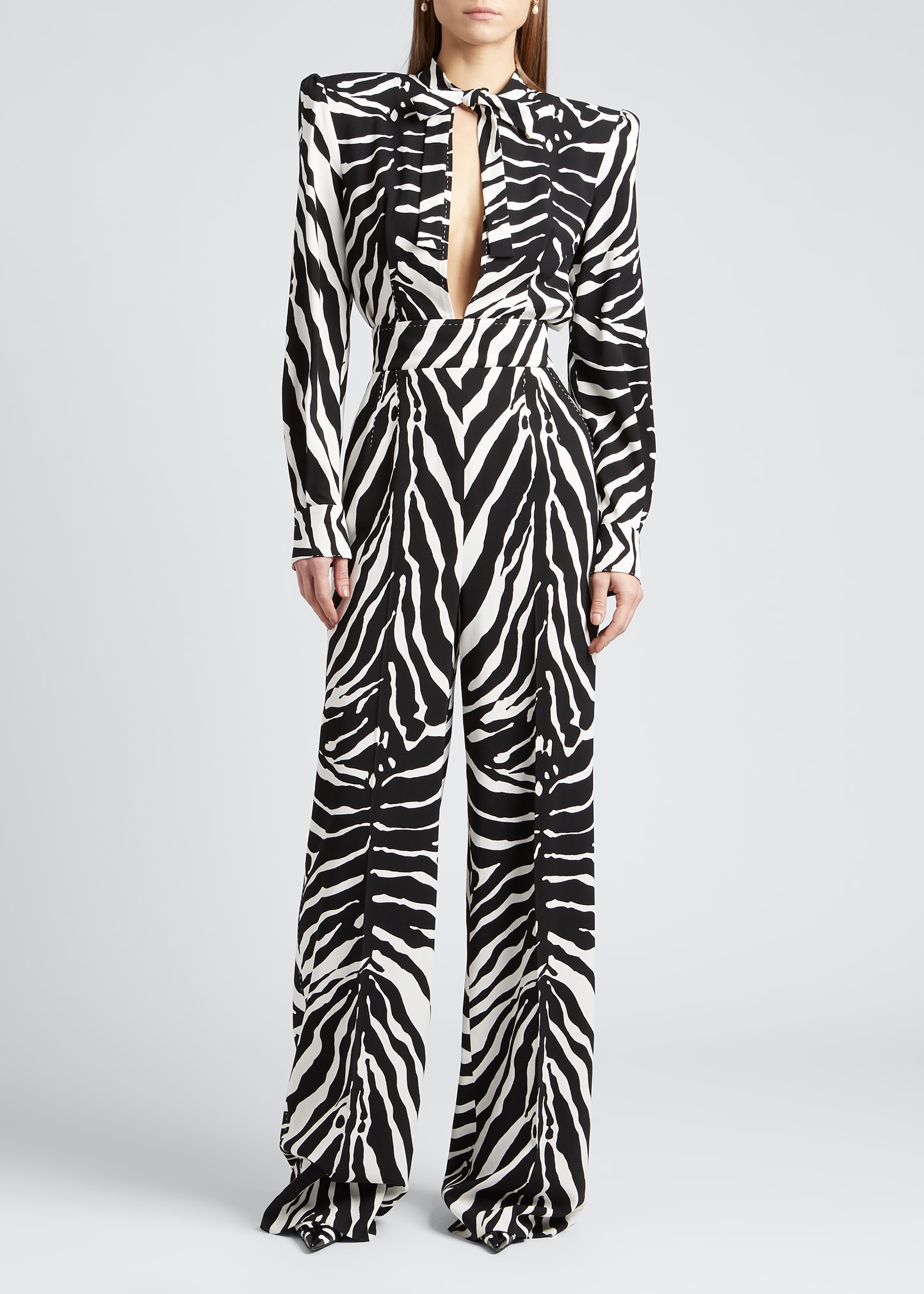 DOLCE & GABBANA ZEBRA-PRINT STRONG-SHOULDER CADY JUMPSUIT