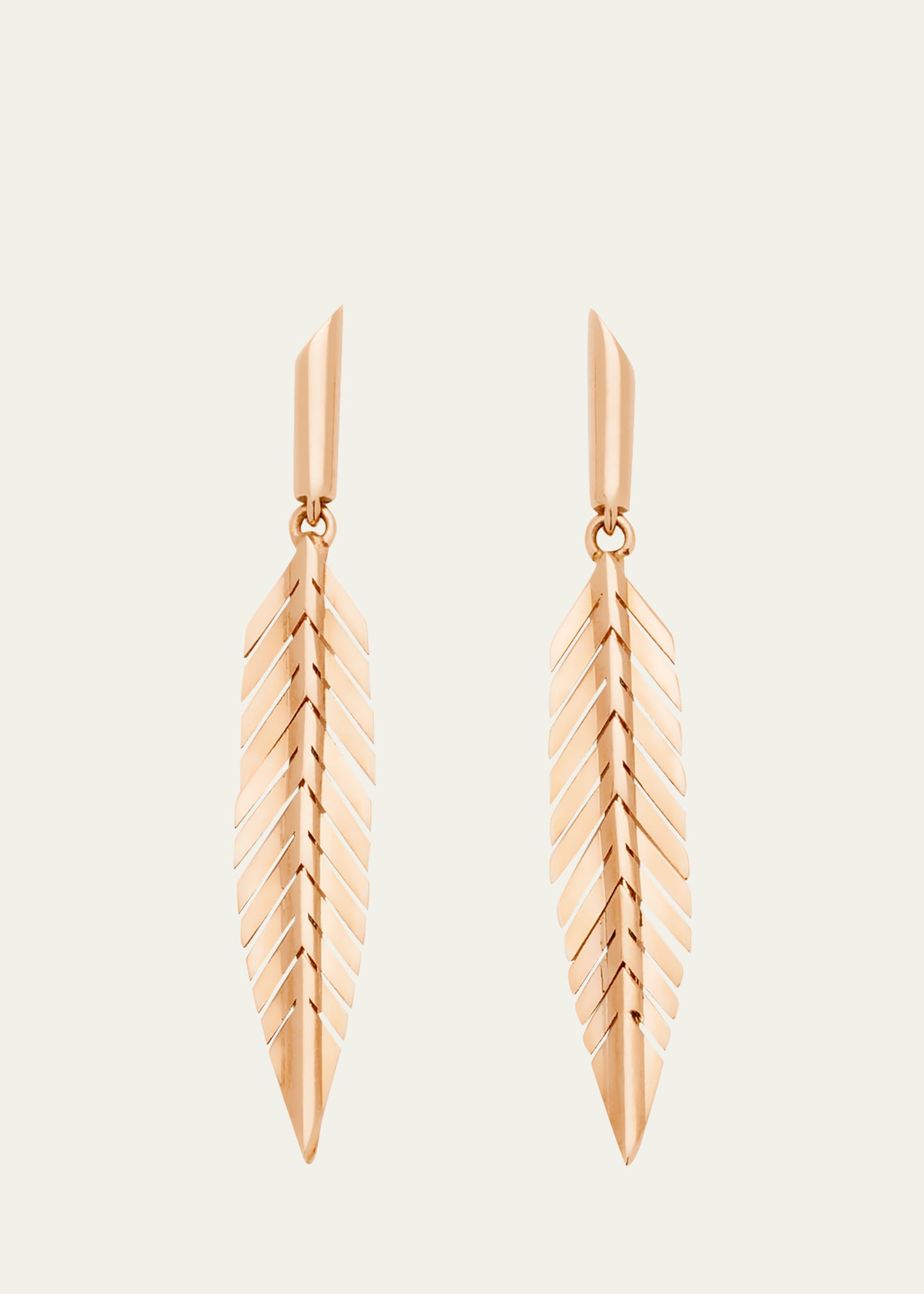CADAR Small Feather Drop Earrings in Rose Gold