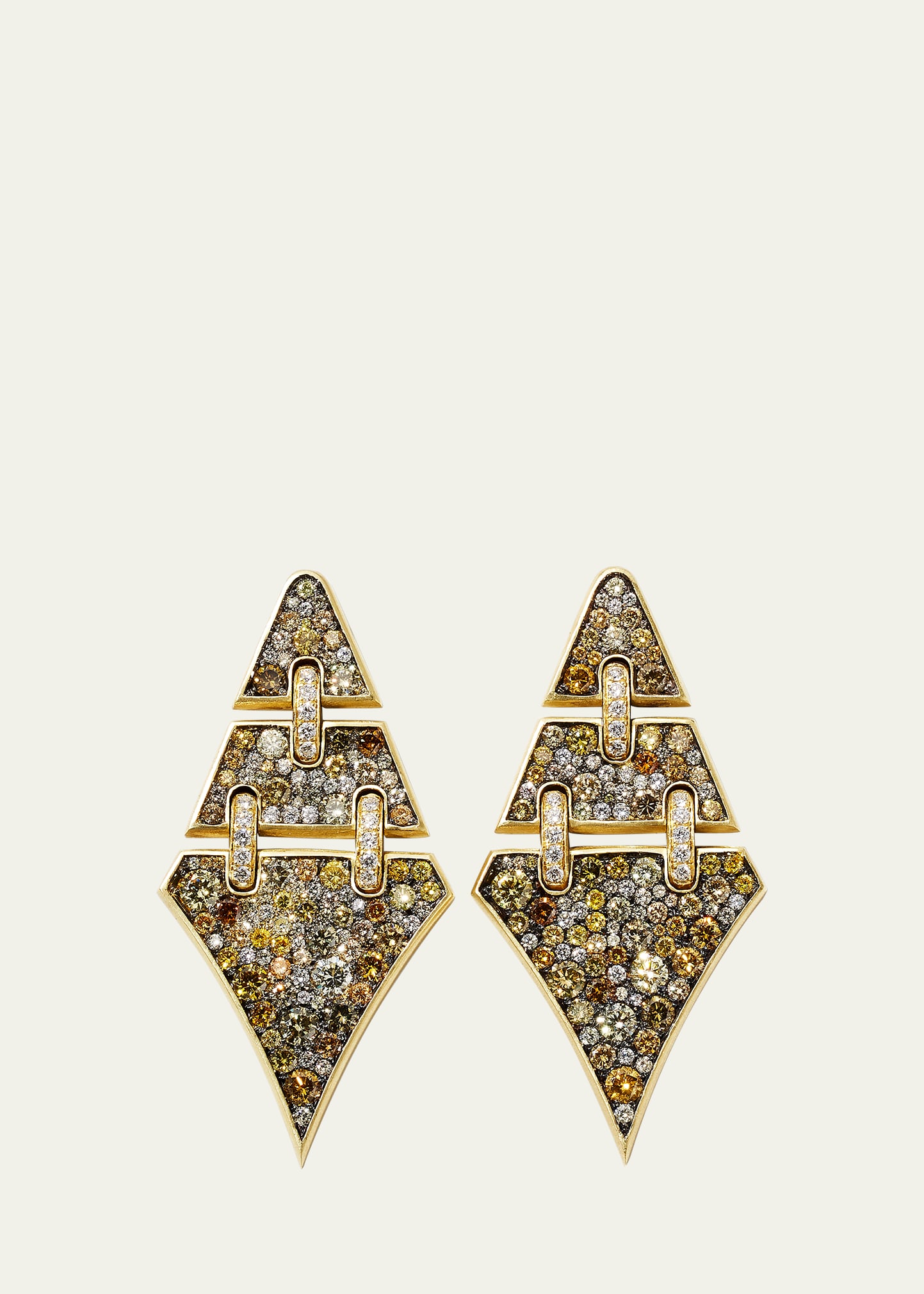 Jared Lehr Yellow Gold Triangular Earrings With Diamonds