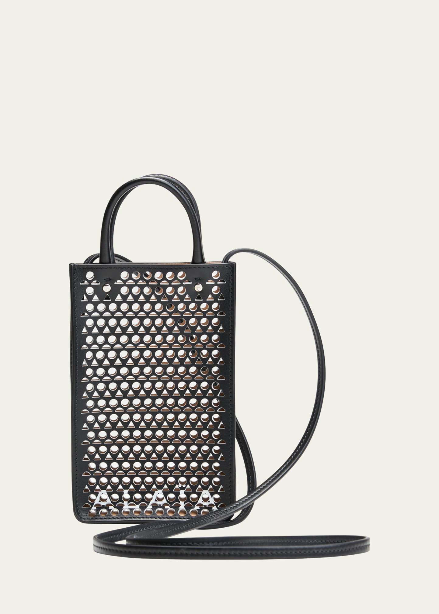 Alaïa Garance Phone Perforated Shoulder Bag In Noir