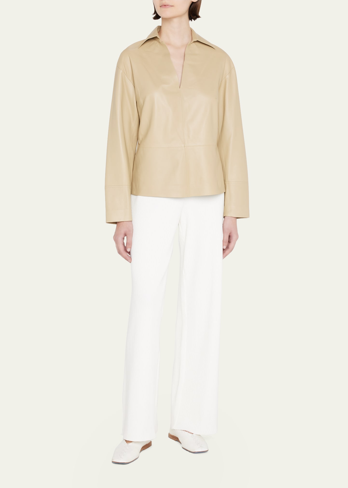 Vince Paneled Leather Popover Top