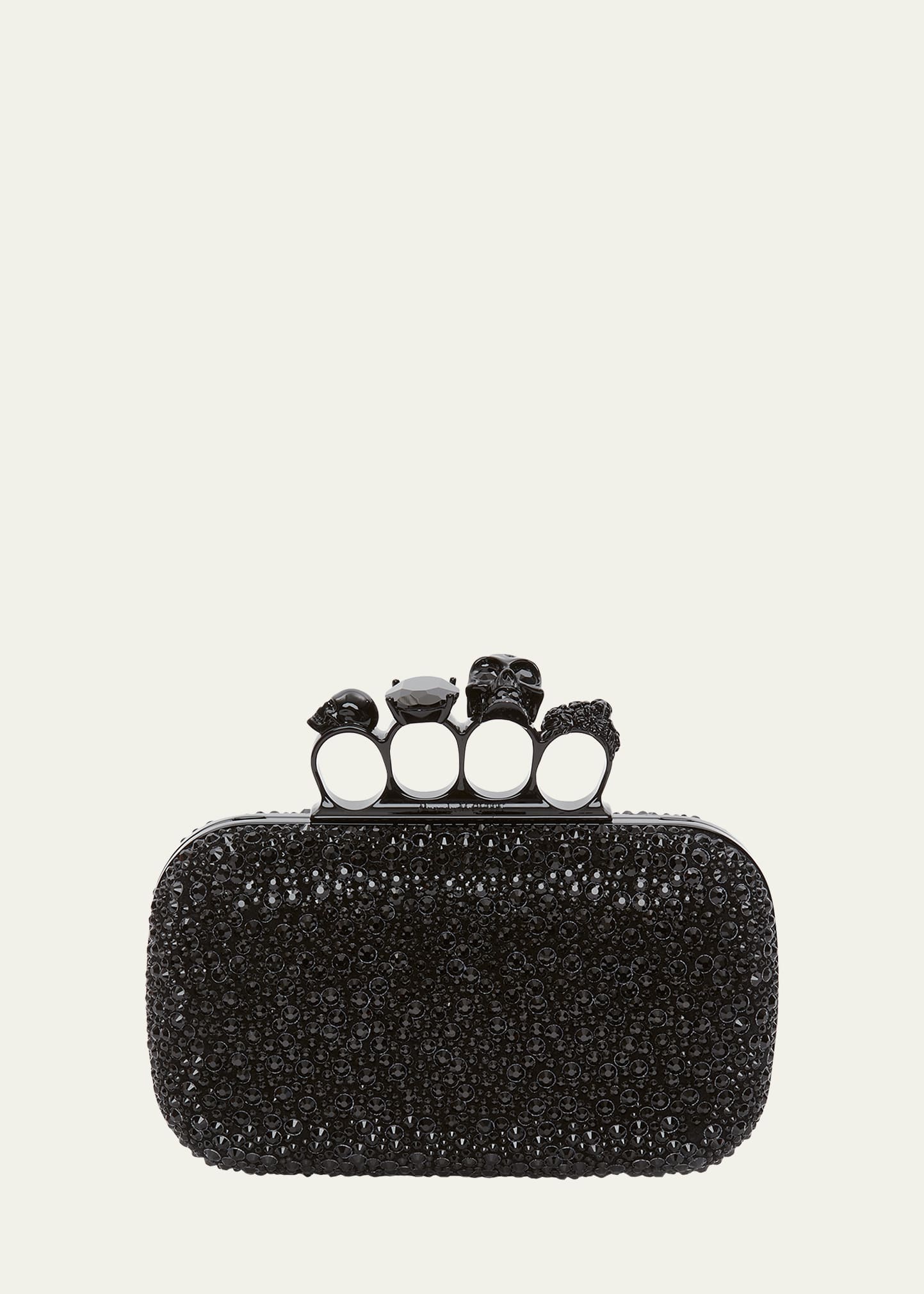 Alexander Mcqueen Skull Four-ring Spike Crystal Clutch Bag In Black