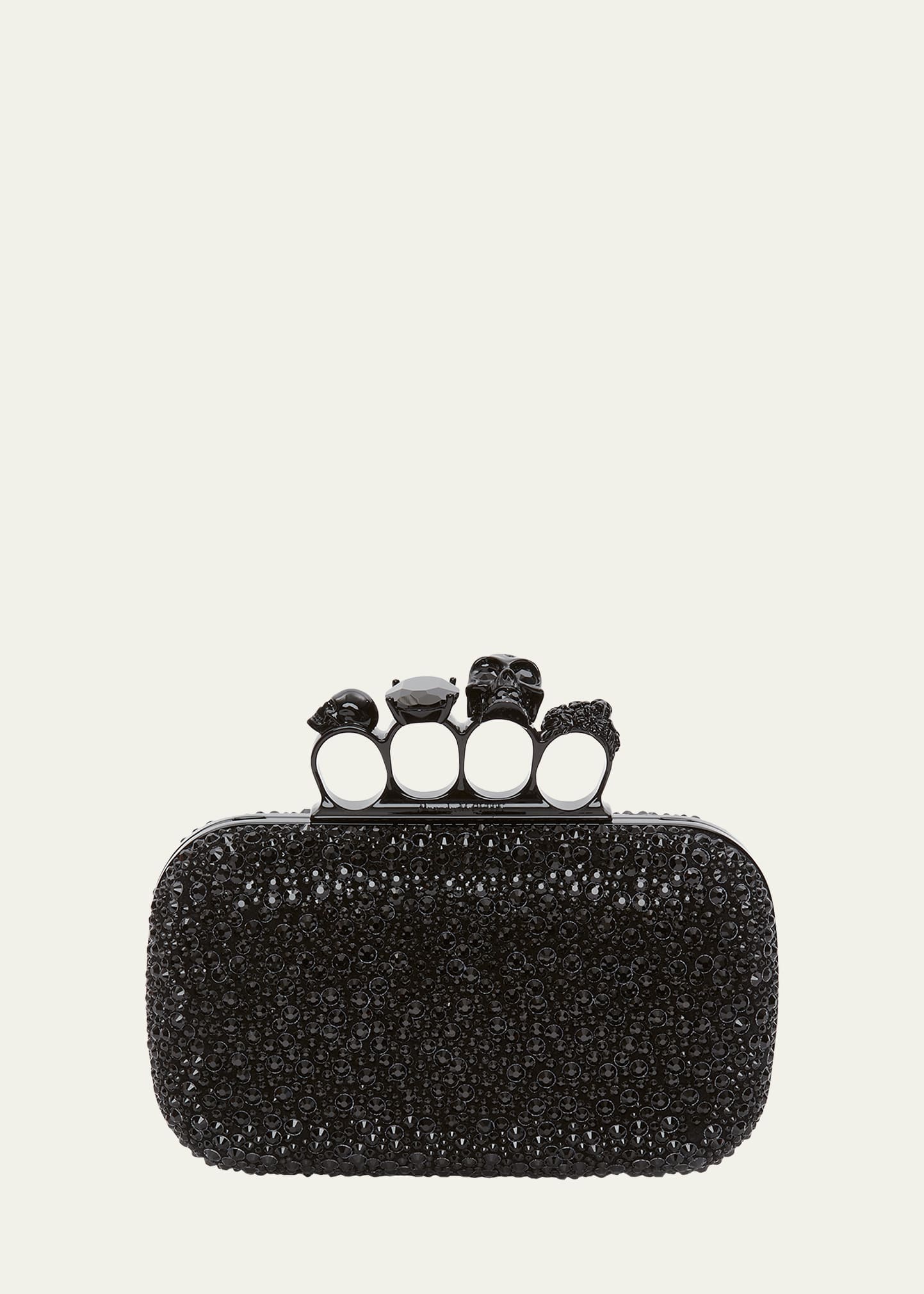 Alexander Mcqueen Skull Crystal Embellished Four-ring Box Clutch In Black