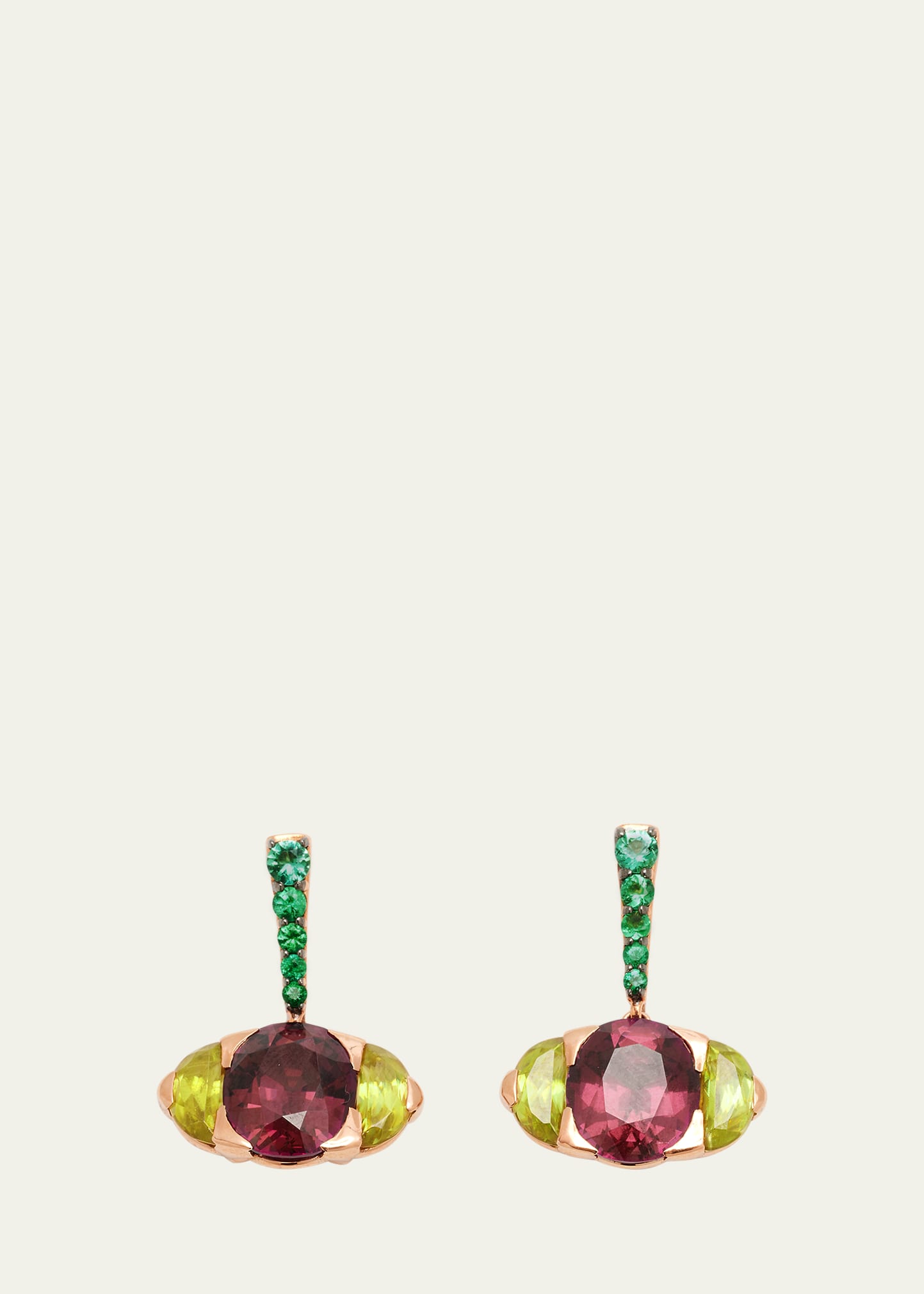 Nak Armstrong Spotlight Earrings With Rhodolite Garnet, Sphene And Emeralds In Rg