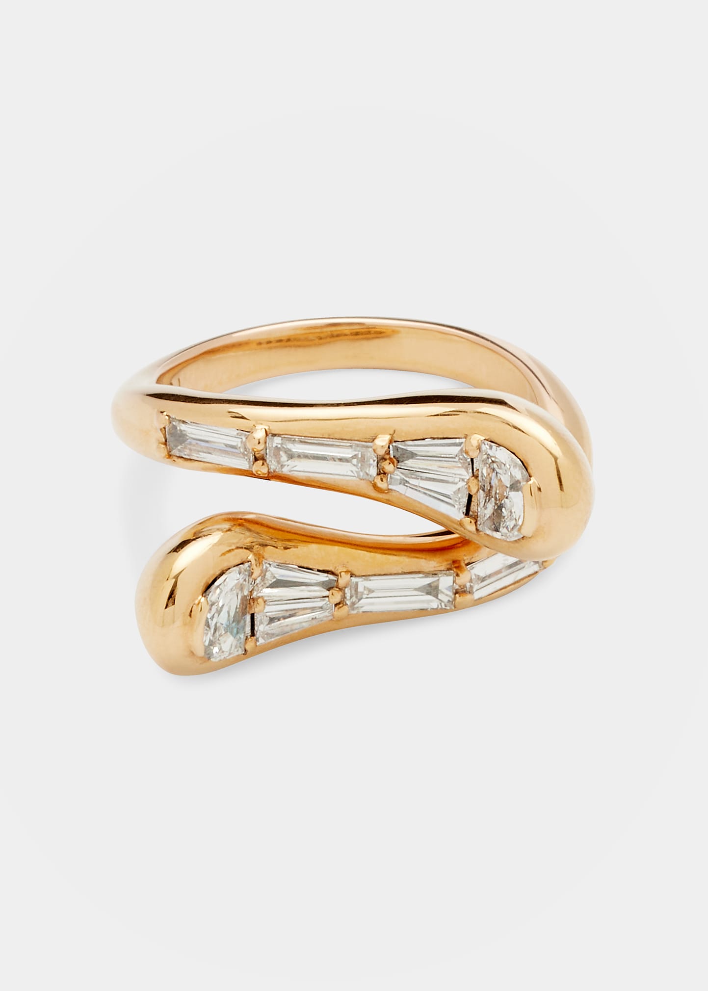 Nak Armstrong Double Lifting Baton Ring With White Diamond Baguettes And Half Moons In Recycled Rose Gold In Rg