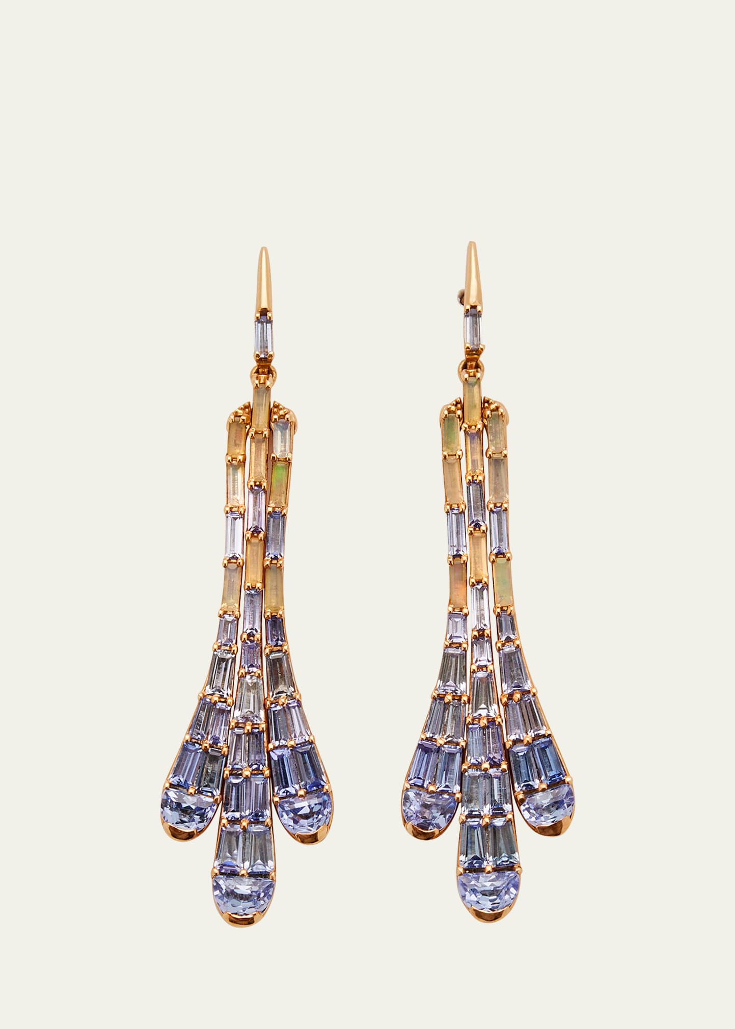Nak Armstrong Deco Bell Earrings With Tanzanite, Ethiopian Opal And Recycled Rose Gold In Rg
