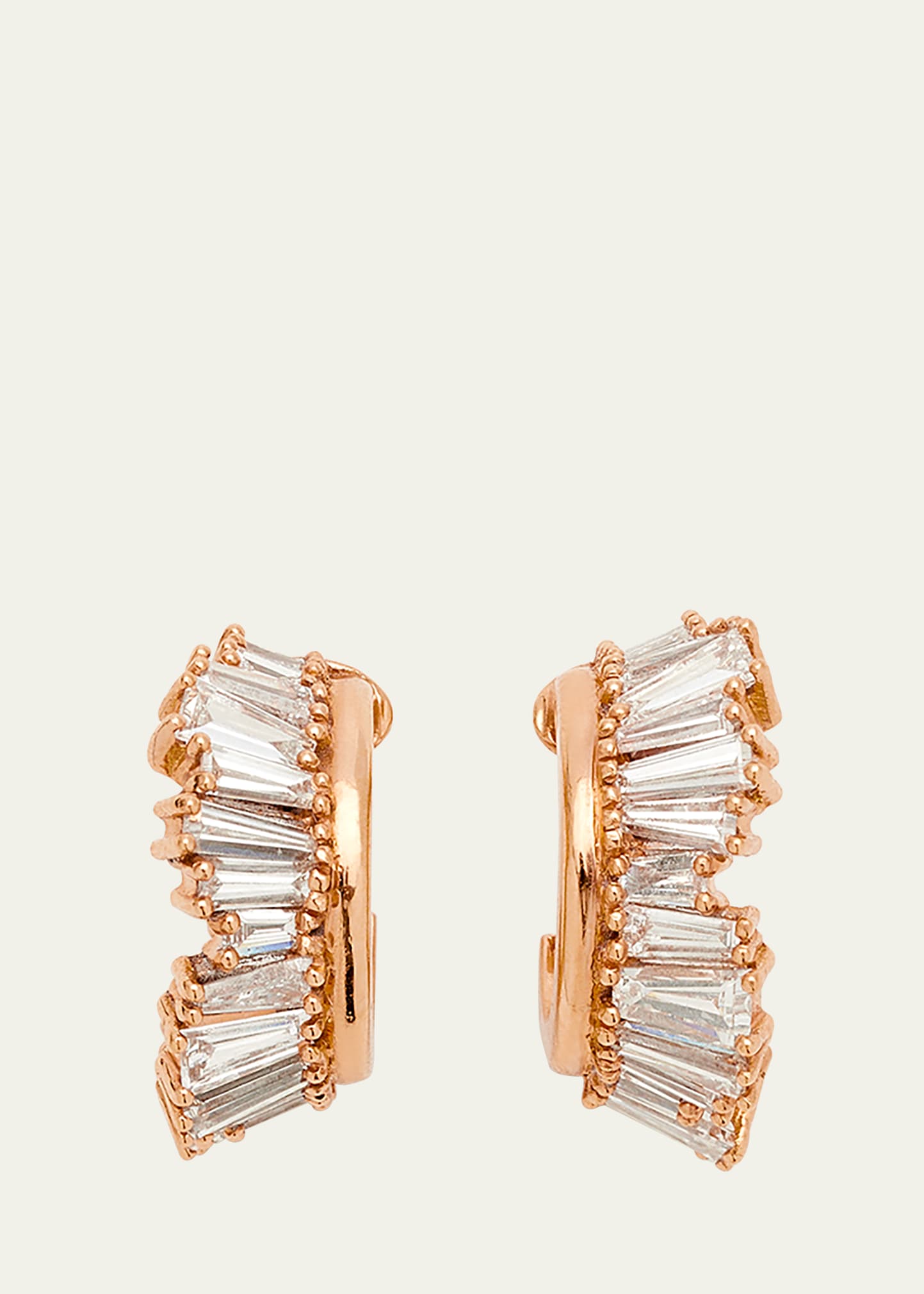 Petite Ruched Hoop Earrings with White Diamonds and Recycled Rose Gold