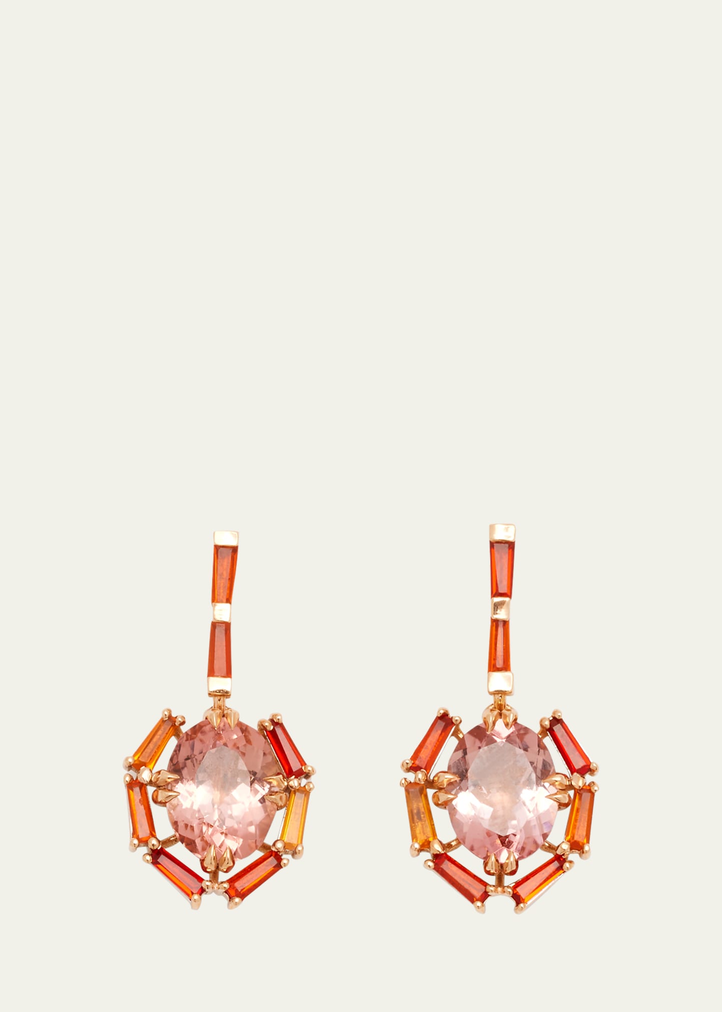 Nak Armstrong Tote Earrings With Pink Tourmaline And Fire Opal In Rg