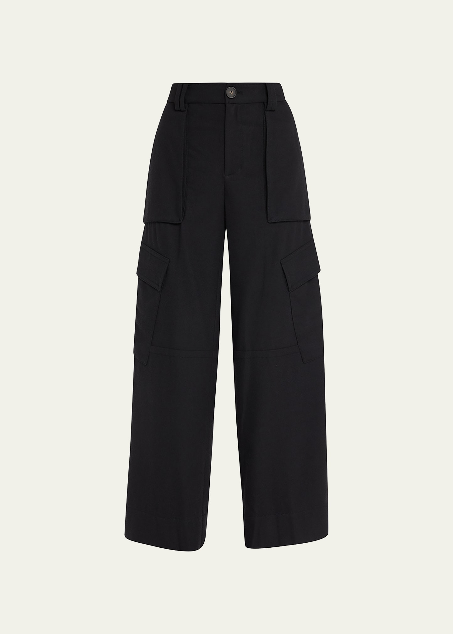 Vince Flannel Wide Leg Raver Wool-blend Pant In Black