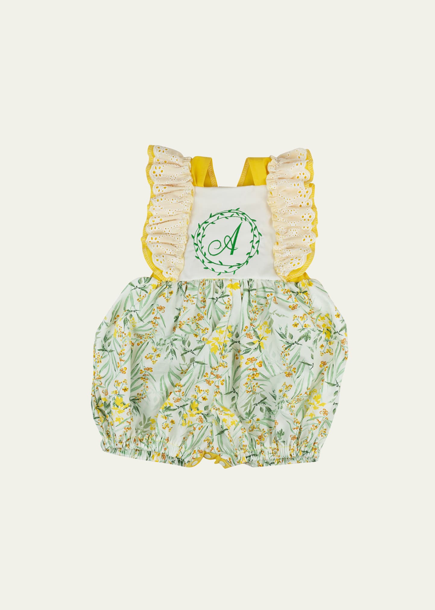 Haute Baby Girl's Ruffle Trim Personalized Romper In Multi