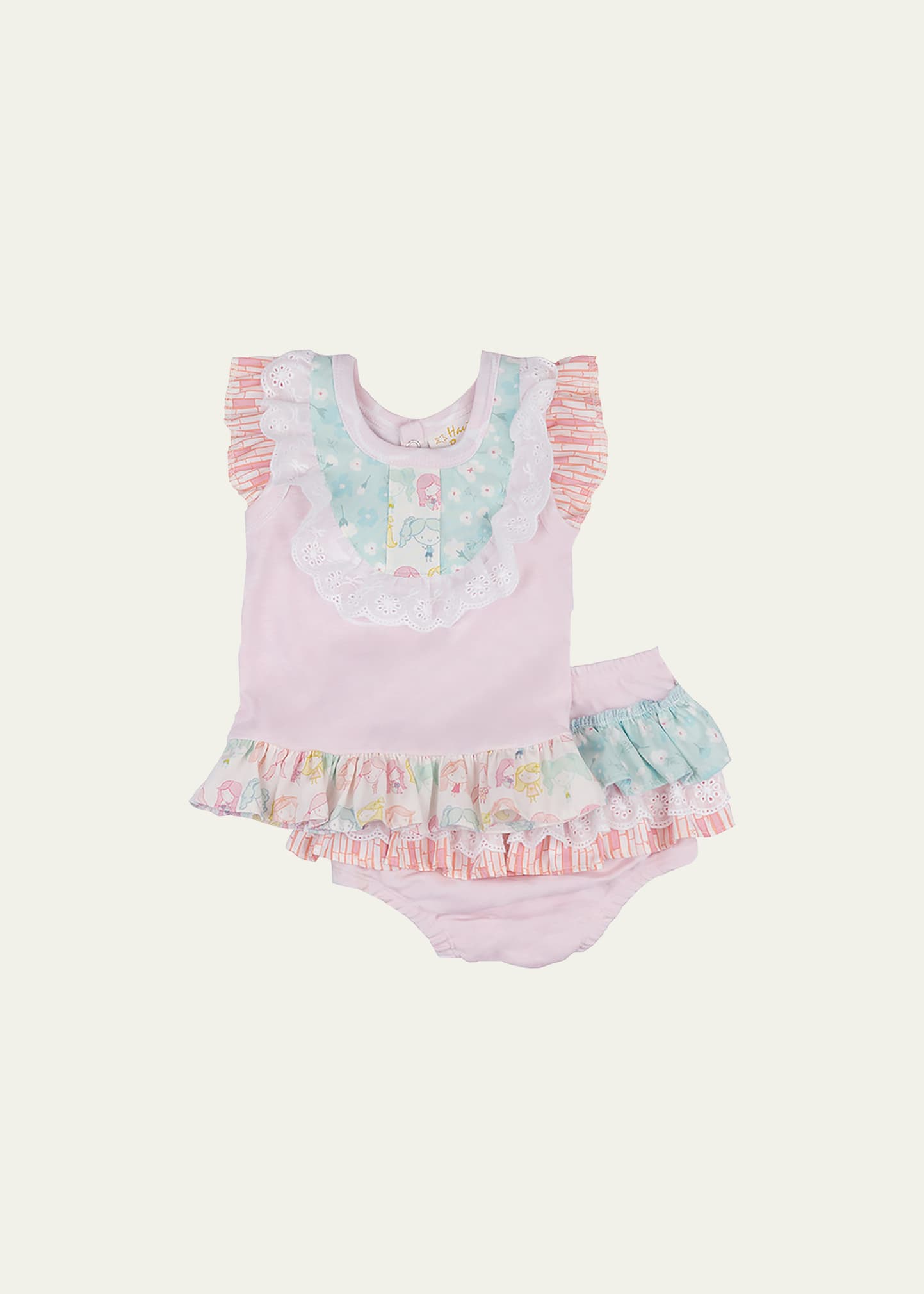 Girl's Daydream Party Ruffle Trim Two-Piece Set, Size Newborn-24M