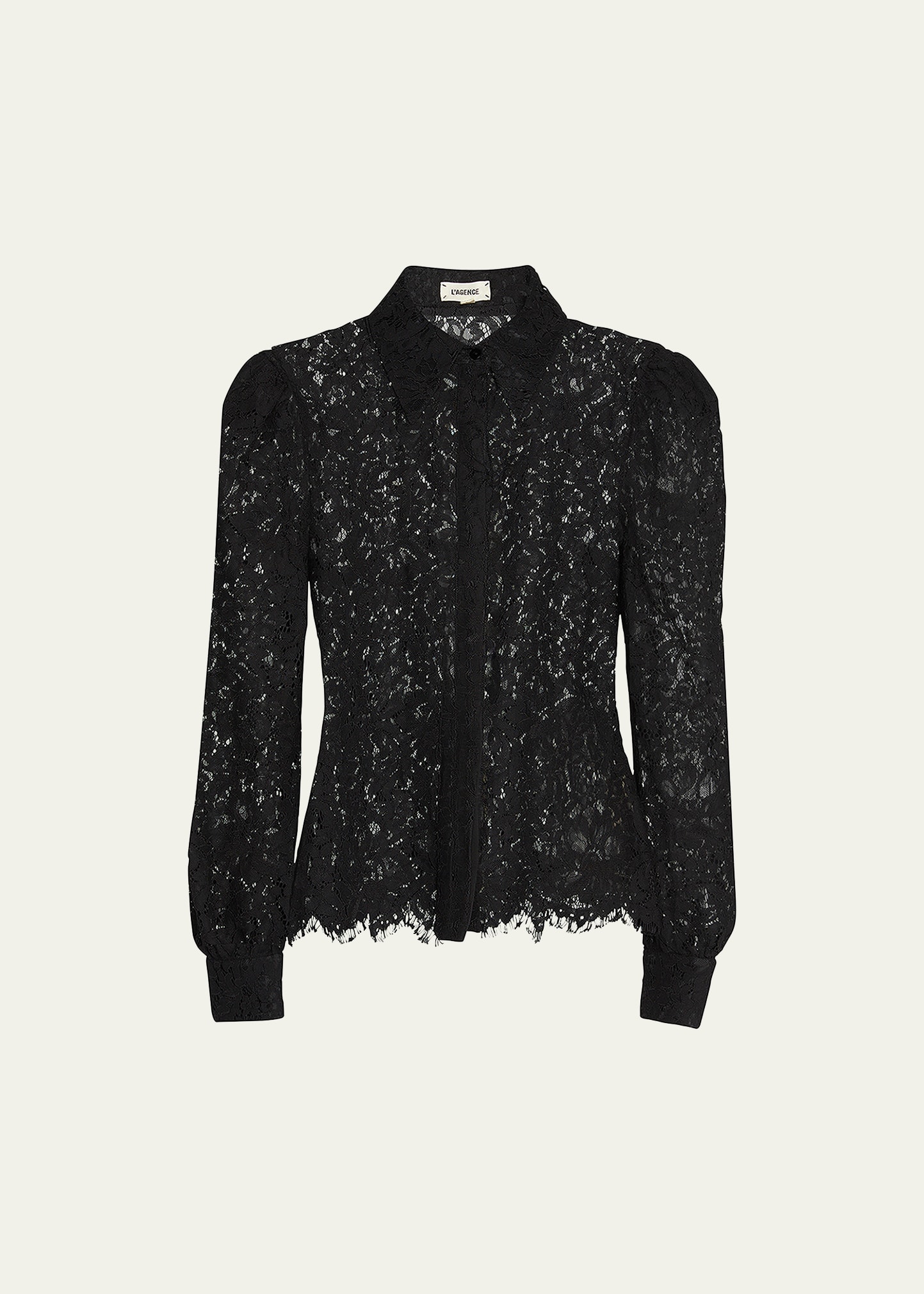 L Agence Jenica Lace Long-puffed Sleeve Blouse In Black