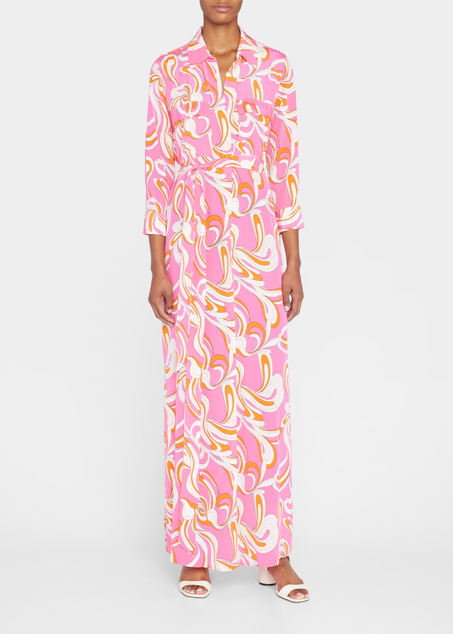 L'Agence Cameron Abstracted Printed Belted Maxi Shirt Dress
