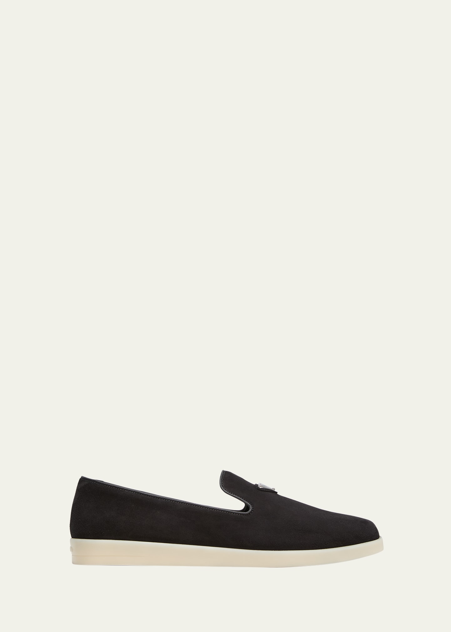 Shop Prada Men's Triangle Logo Suede Loafers In Black