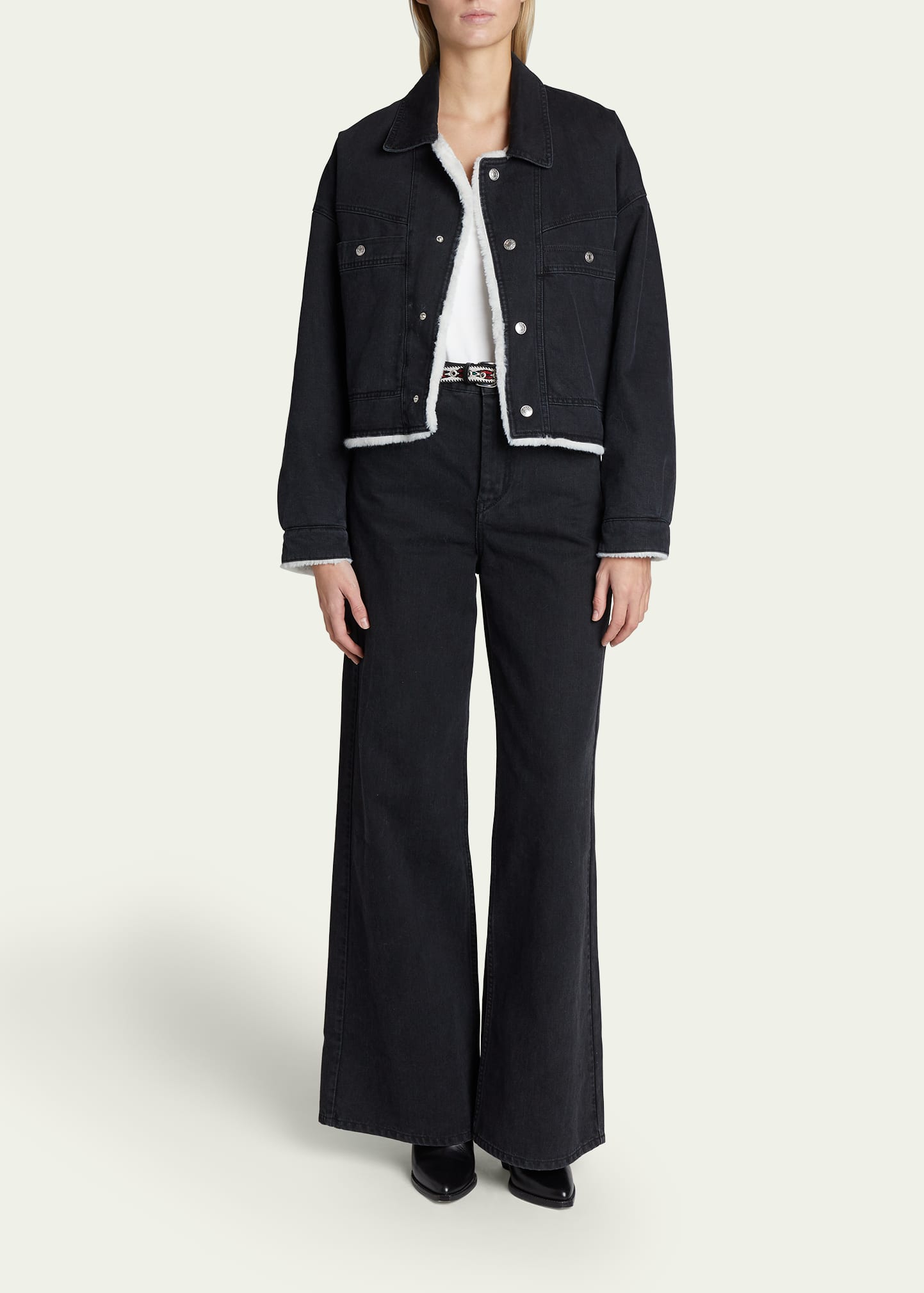 Shop Isabel Marant Paoleta Faux Fur Lined Denim Jacket In Black