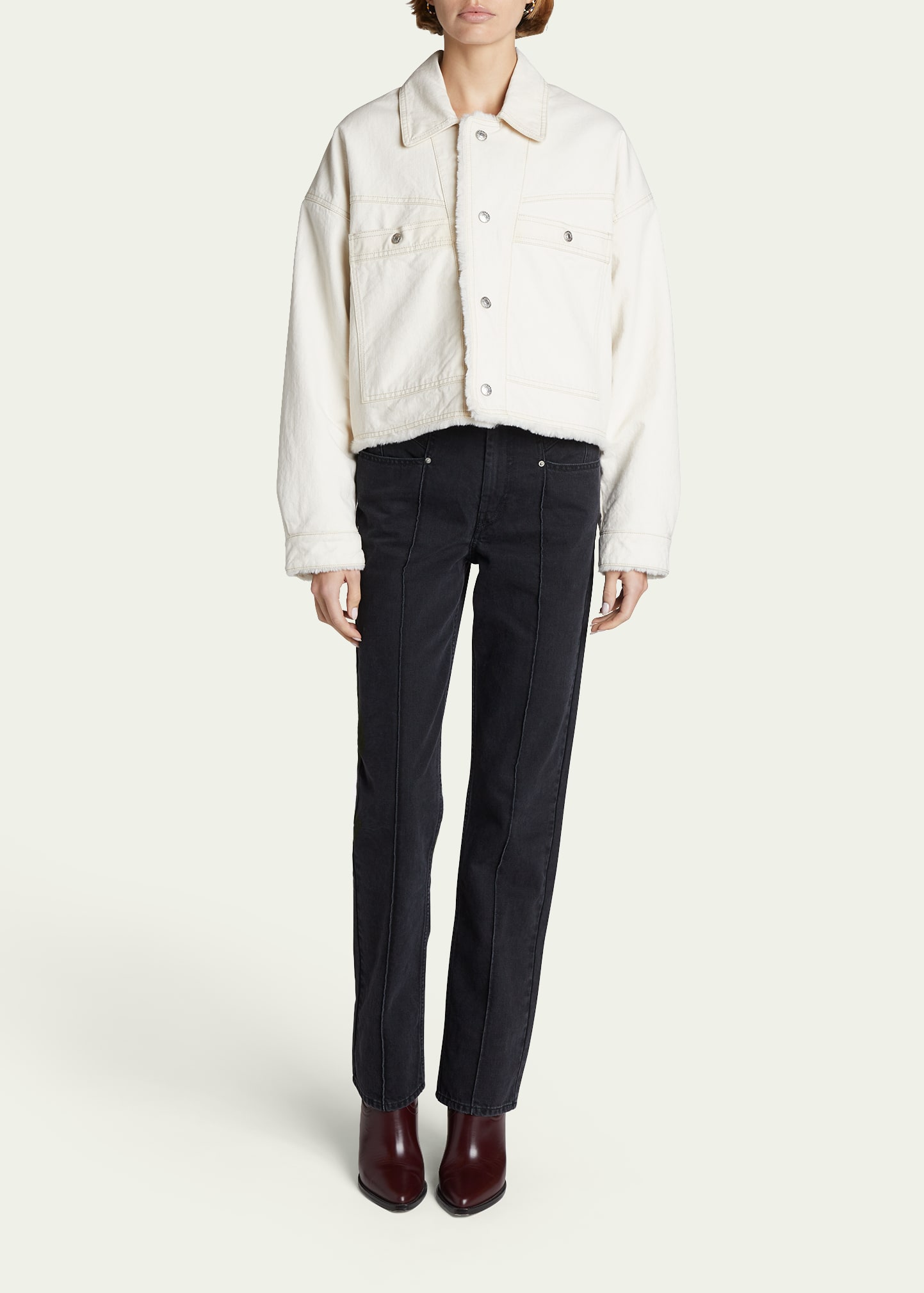 Isabel Marant Paoleta Faux Shearling-lined Denim Jacket In Ecru