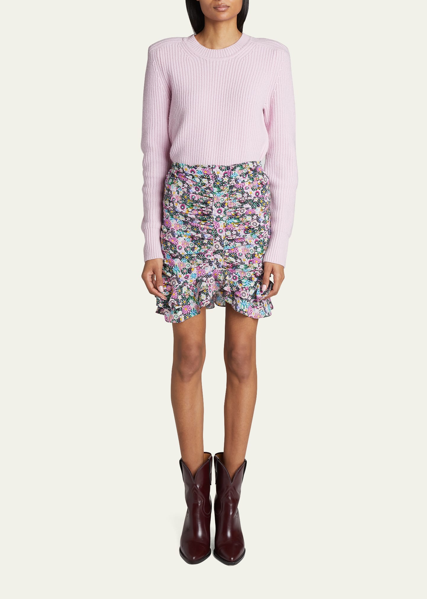 Isabel Marant Milendi Mini Skirt In Stretch Silk In Pink