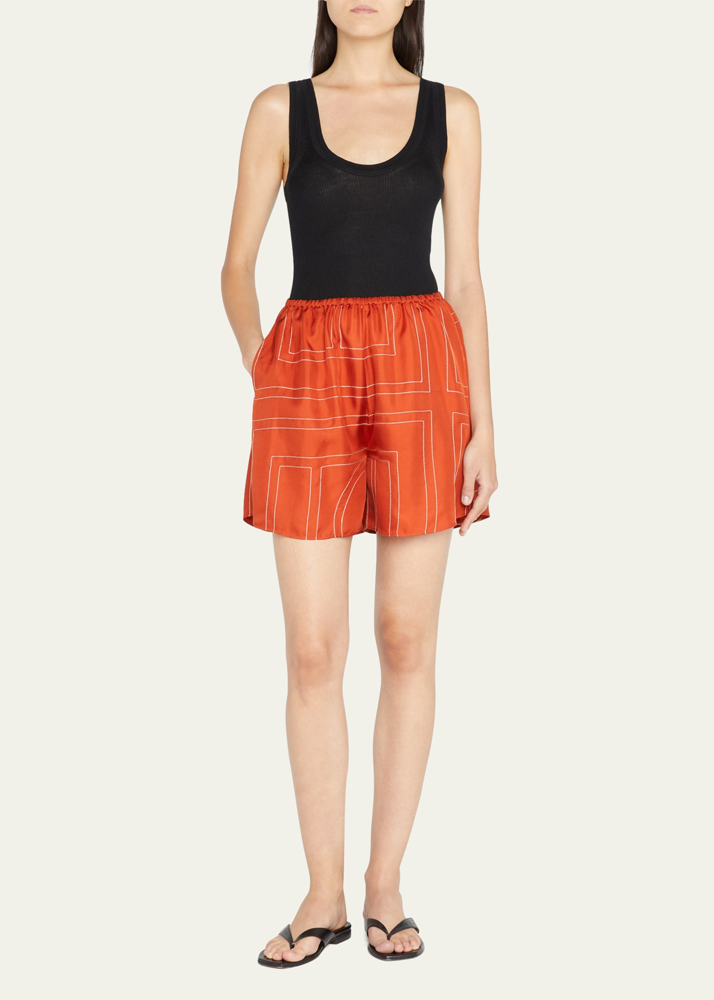 Totême Orange Silk Twill Monogram Pajama Shorts In Bloody Mary 595