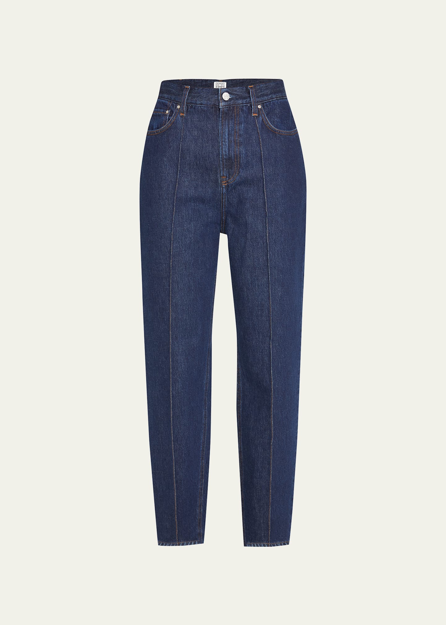 Shop Totême Tapered-leg Mid-rise Denim Jeans In Dark Blue 404