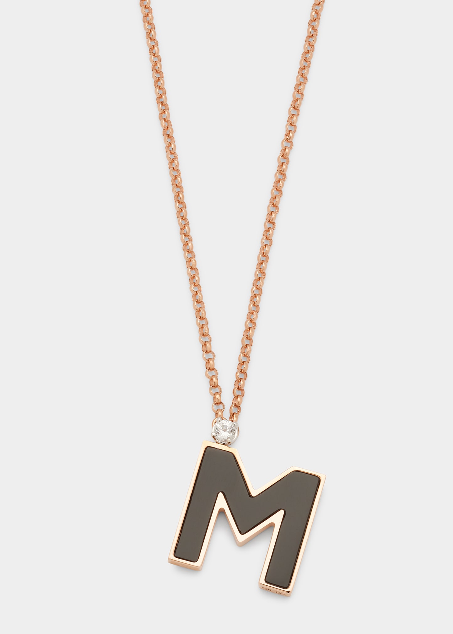 Rose Gold 'M' Letter CharmNecklace with Onyx and White Sapphire