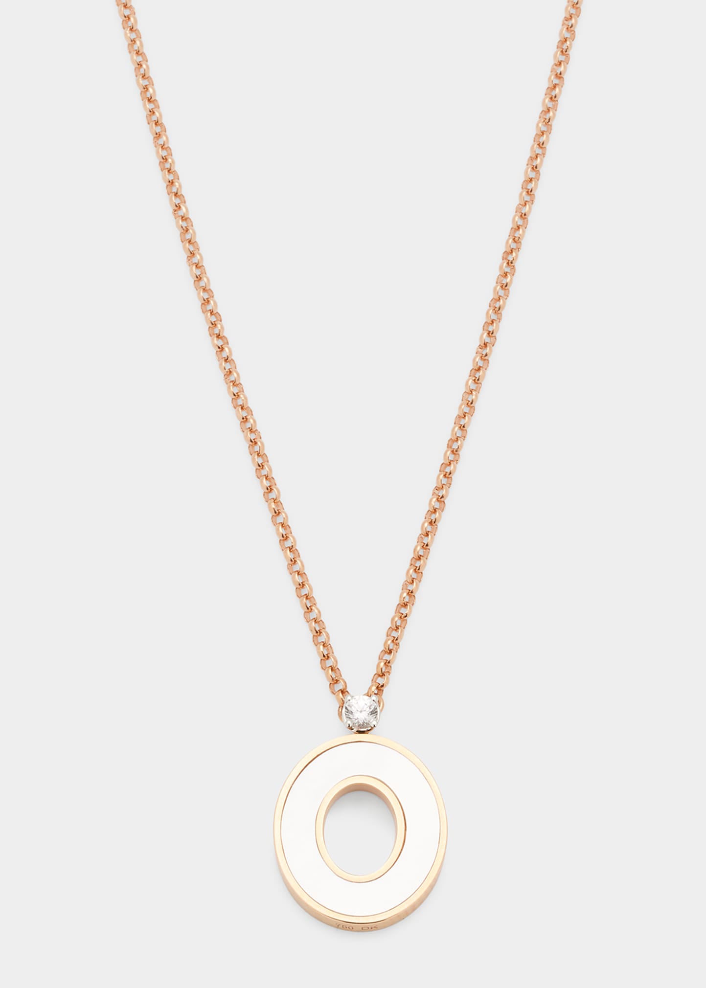 Rose Gold 'O' Letter Charm Necklace with Mother-of-Pearl and White Sapphire