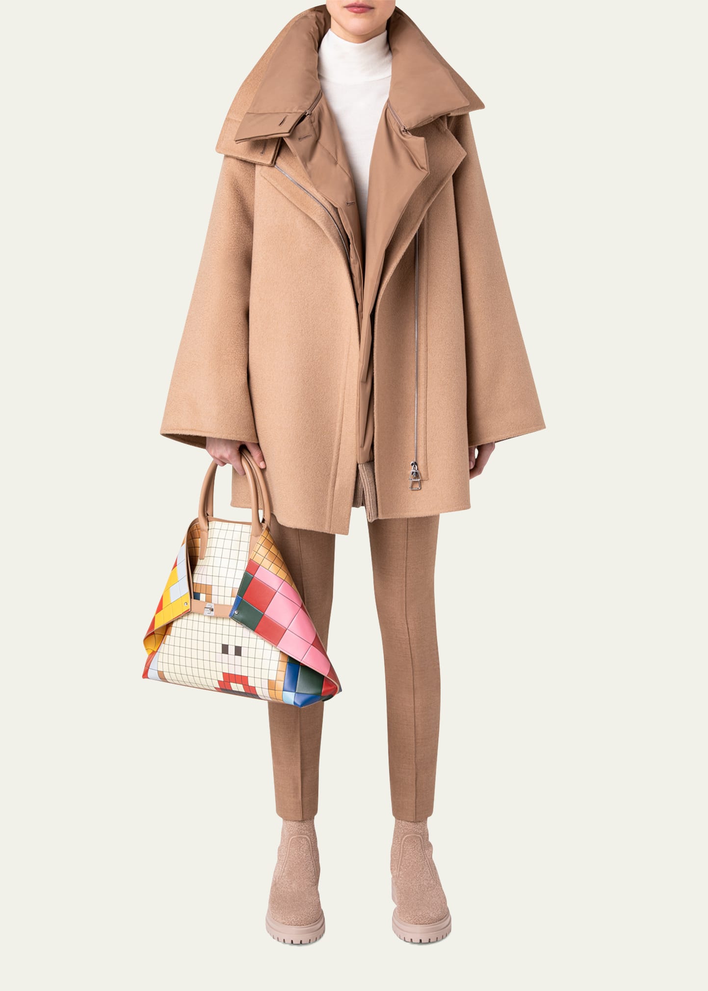 AKRIS FENIX TWO-IN-ONE CAMEL HAIR QUILTED PARKA