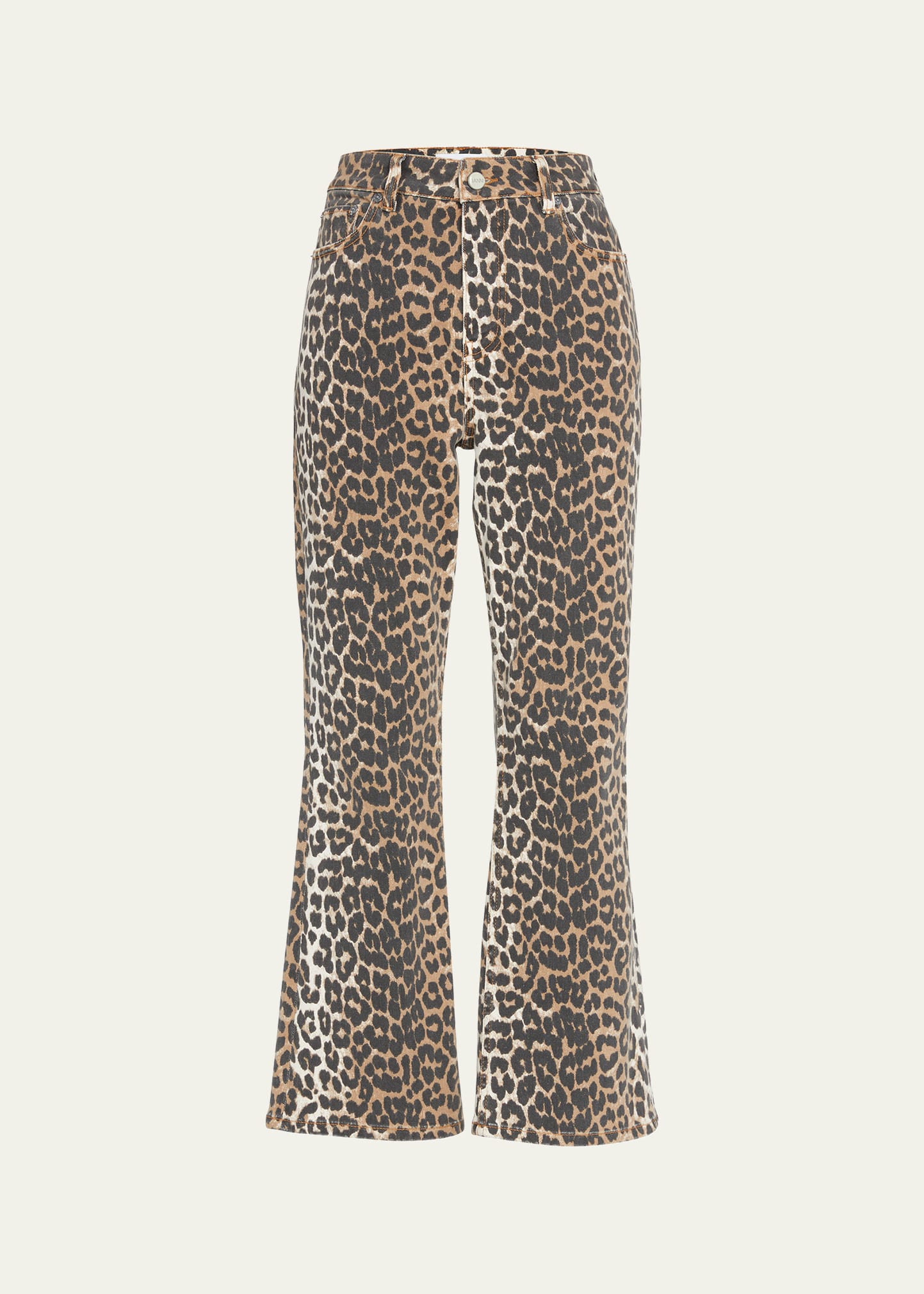 Ganni Betzy Leopard Cropped Bootcut Jeans In Leopard
