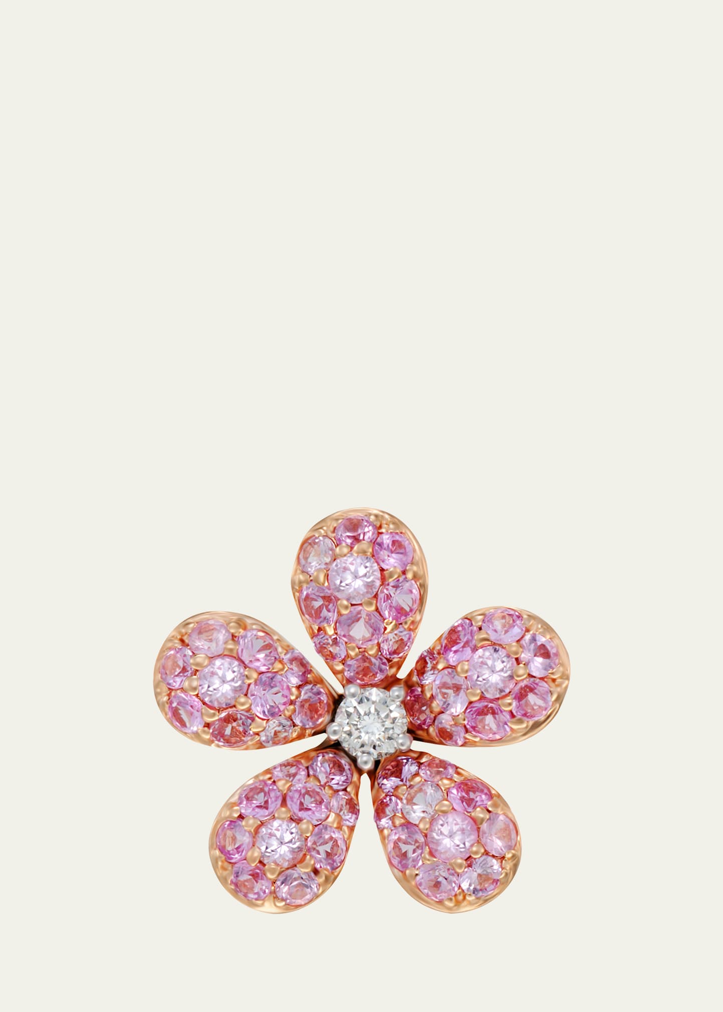 18k Rose Gold Flower Single Earring With Diamonds And Pink Sapphire