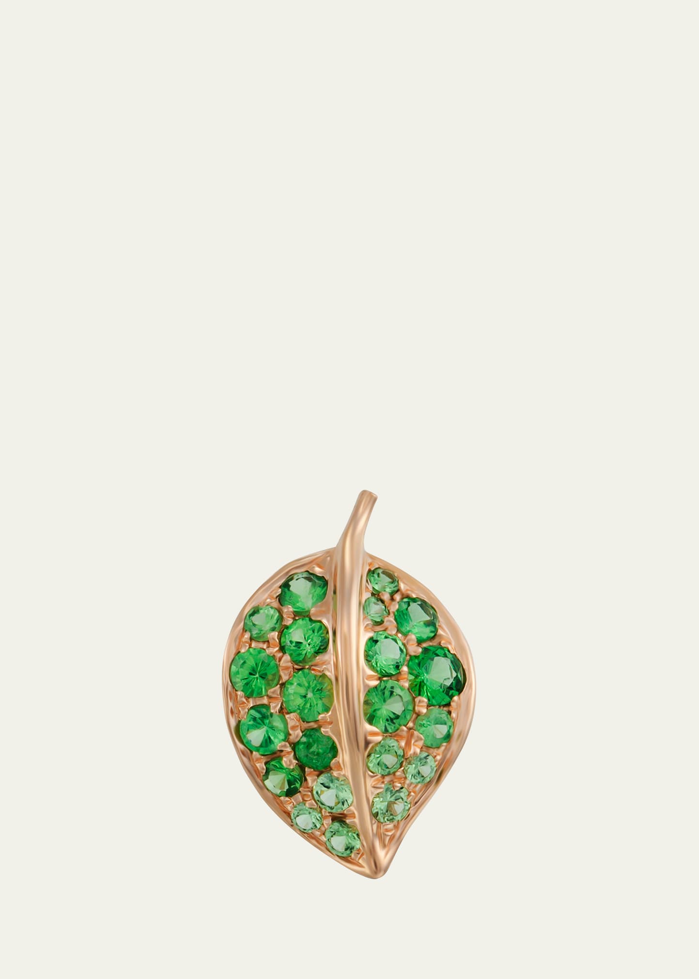 18k Rose Gold Leaf Single Right Earring With Green Garnet