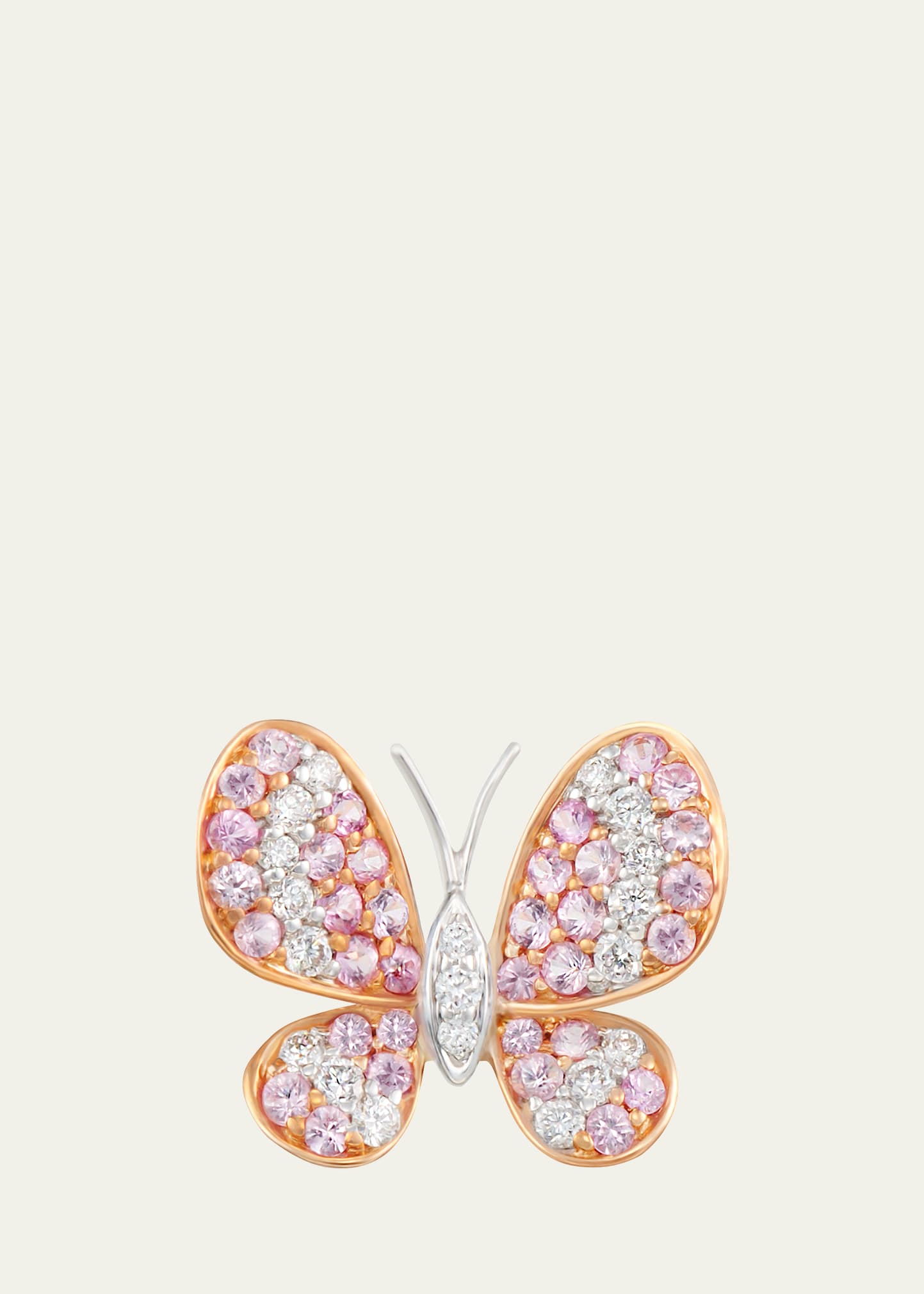 18k Two Toned Butterfly Earring With Diamond And Pinks Sapphire, Single