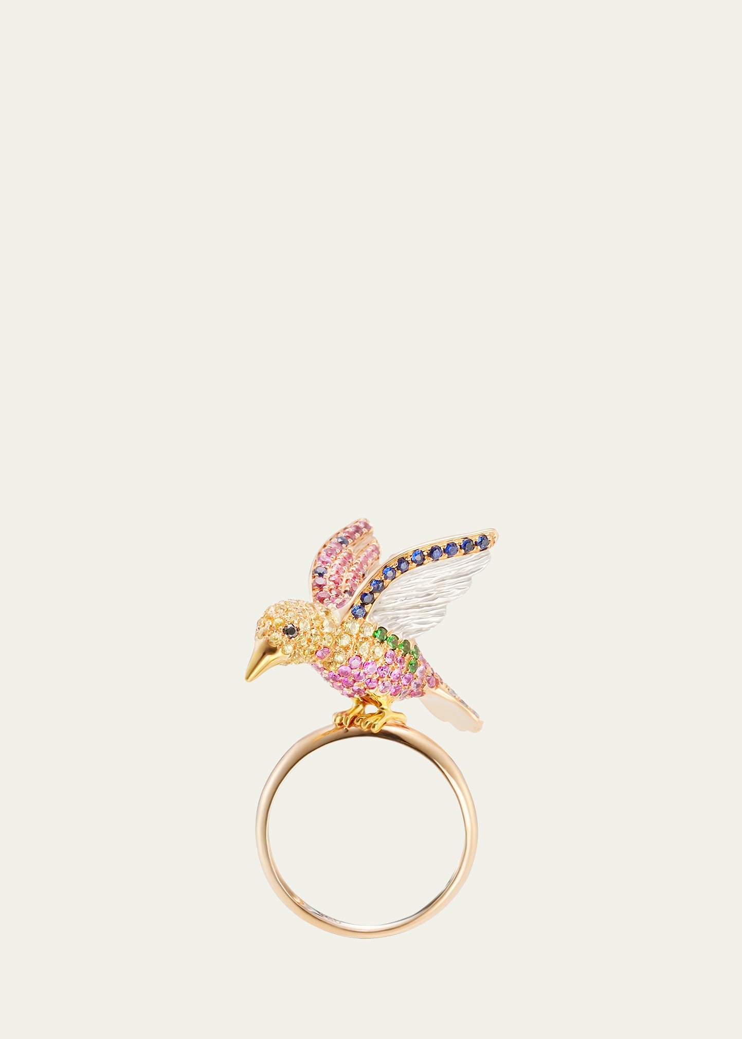 18k Yellow Gold Bird Ring With Multi Colored Sapphire