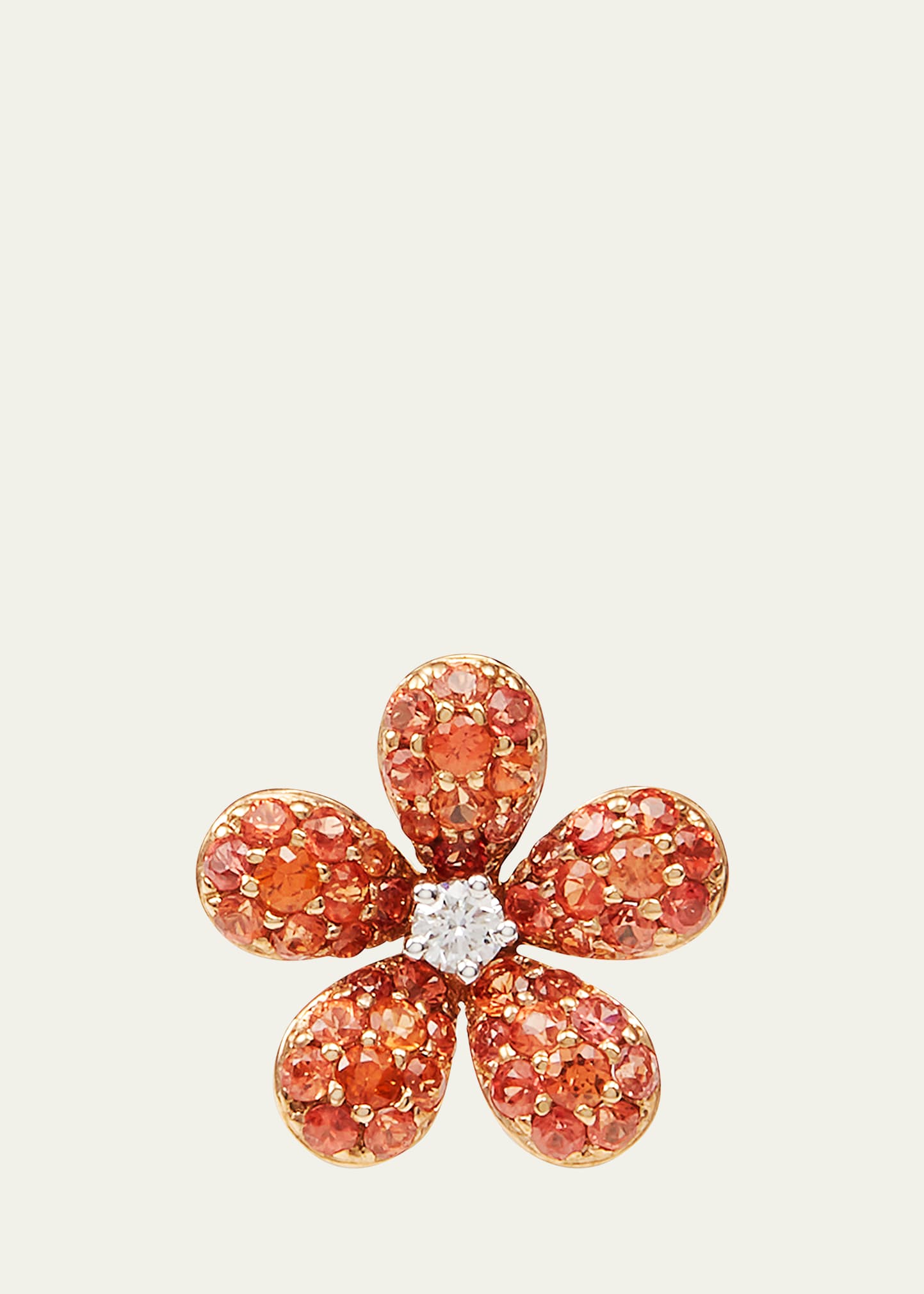 18k Yellow Gold Flower Single Earring With Diamond And Orange Sapphire