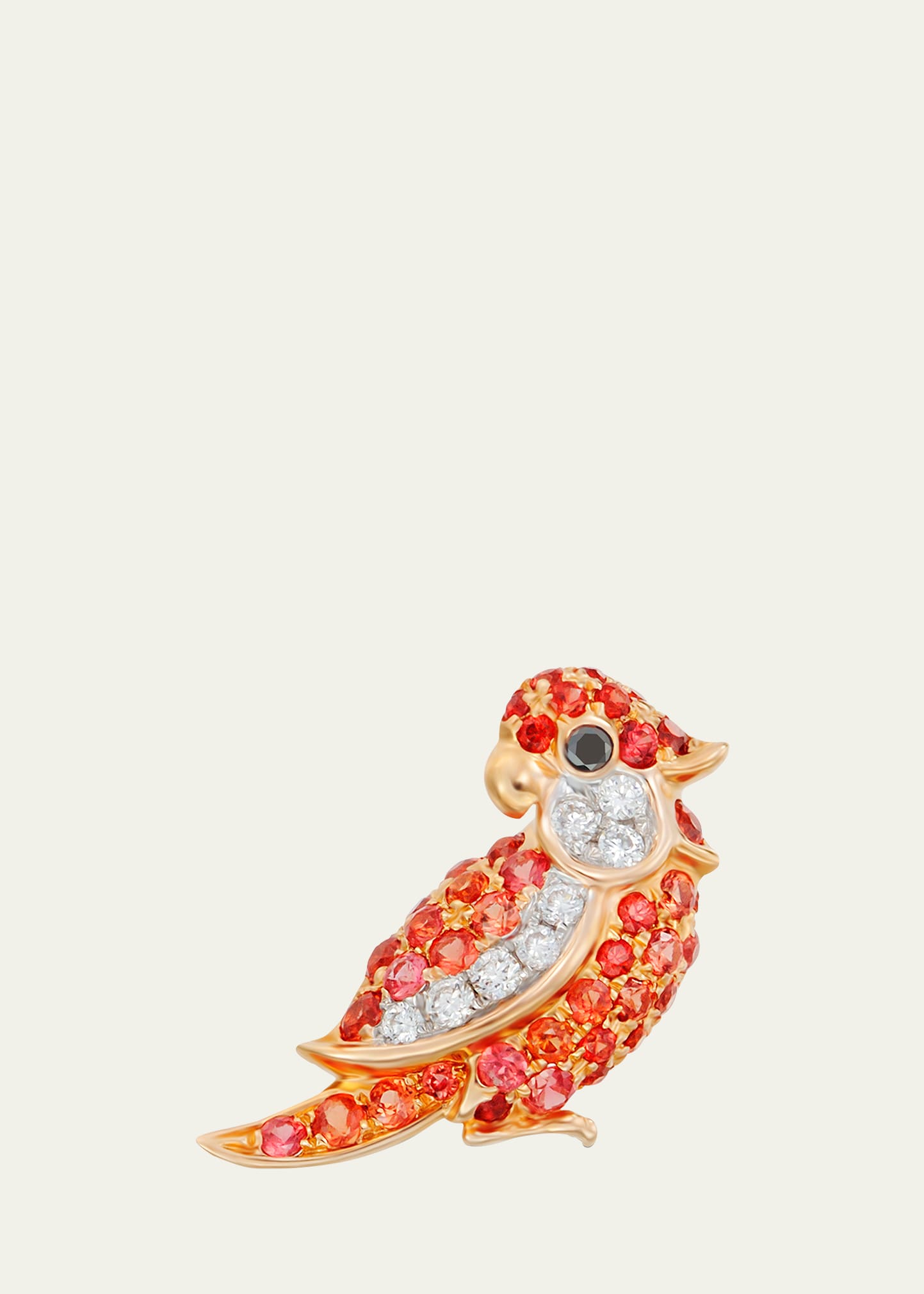 Little Bird Earring with Orange Sapphires and Diamonds, Single (Left)