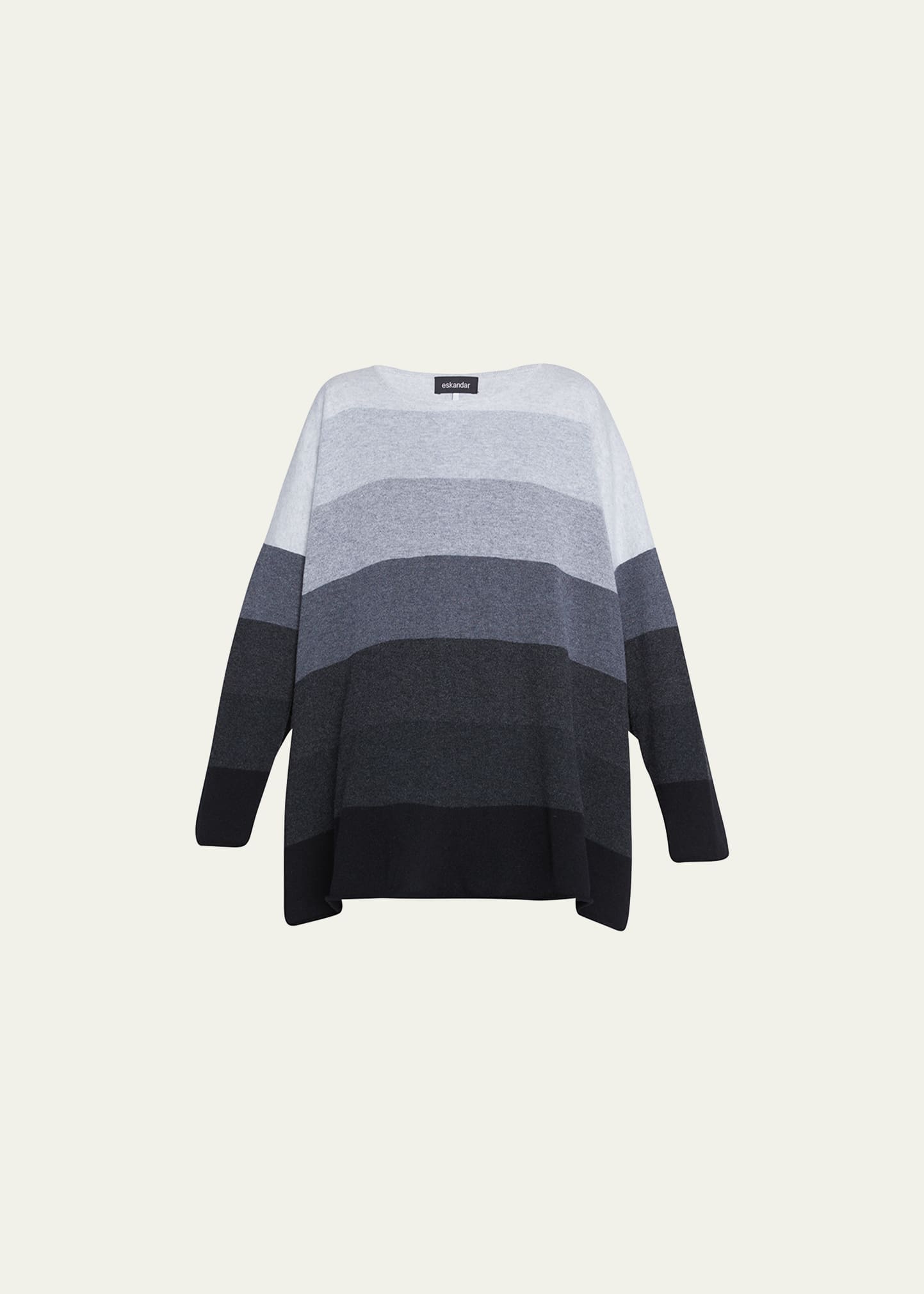 Striped A-Line Bateau-Neck Sweater (Long Length)