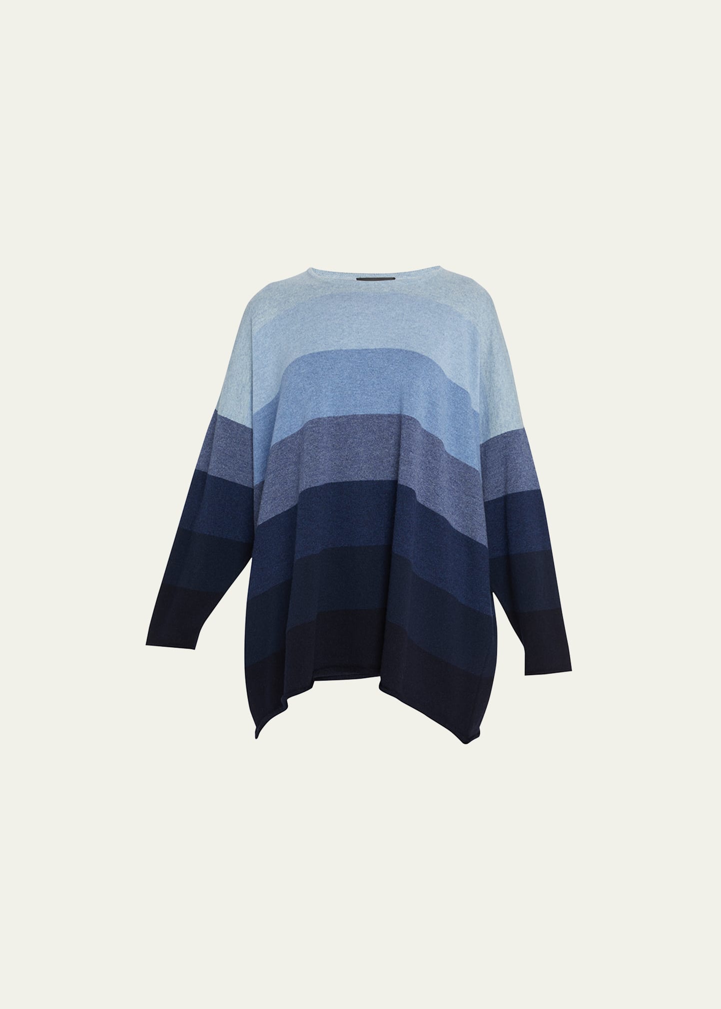 Eskandar Striped A-line Bateau-neck Sweater (long Length) In Blues