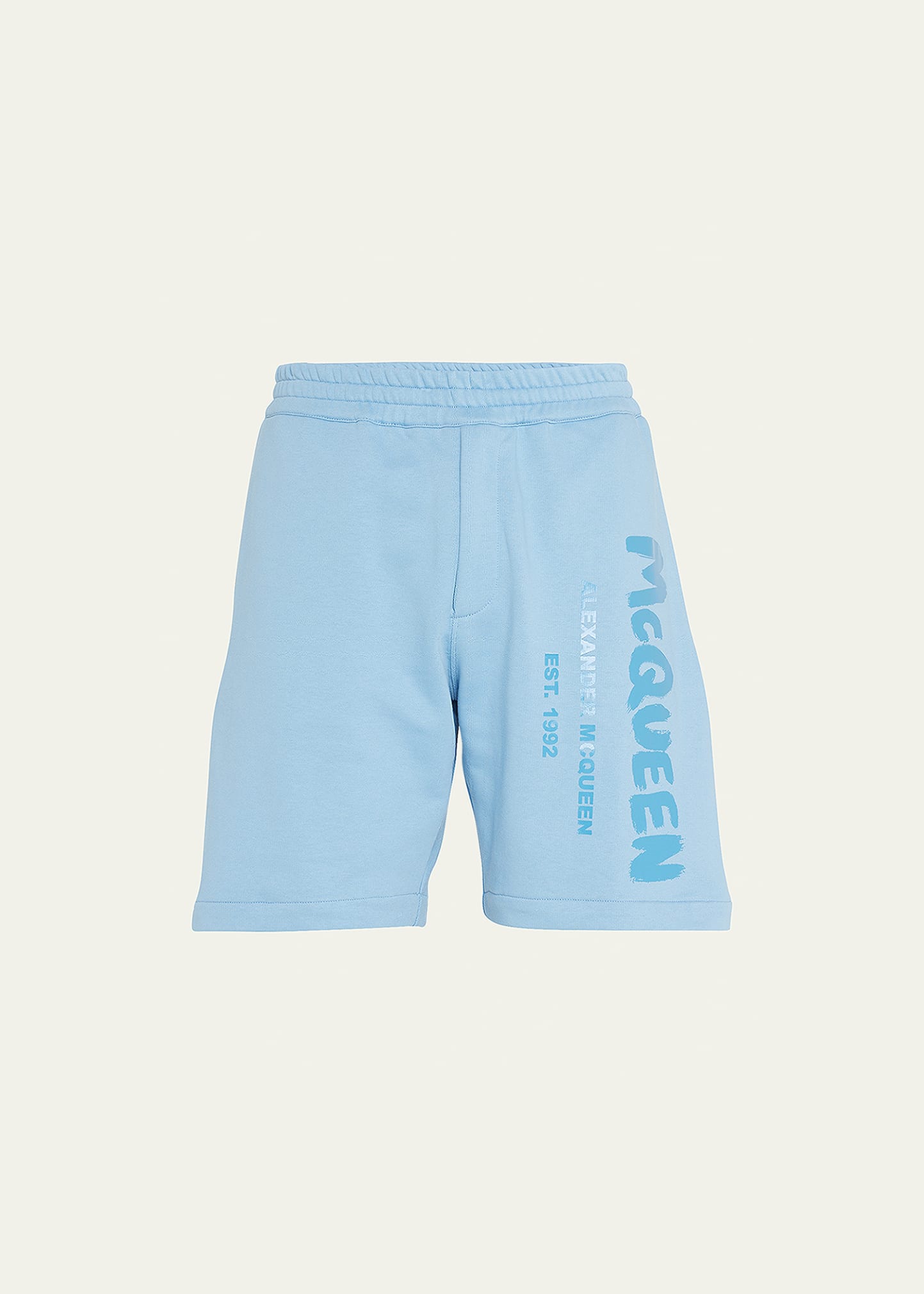 Alexander Mcqueen Bermuda Shorts With Graffiti Logo Print In Dusty Blue