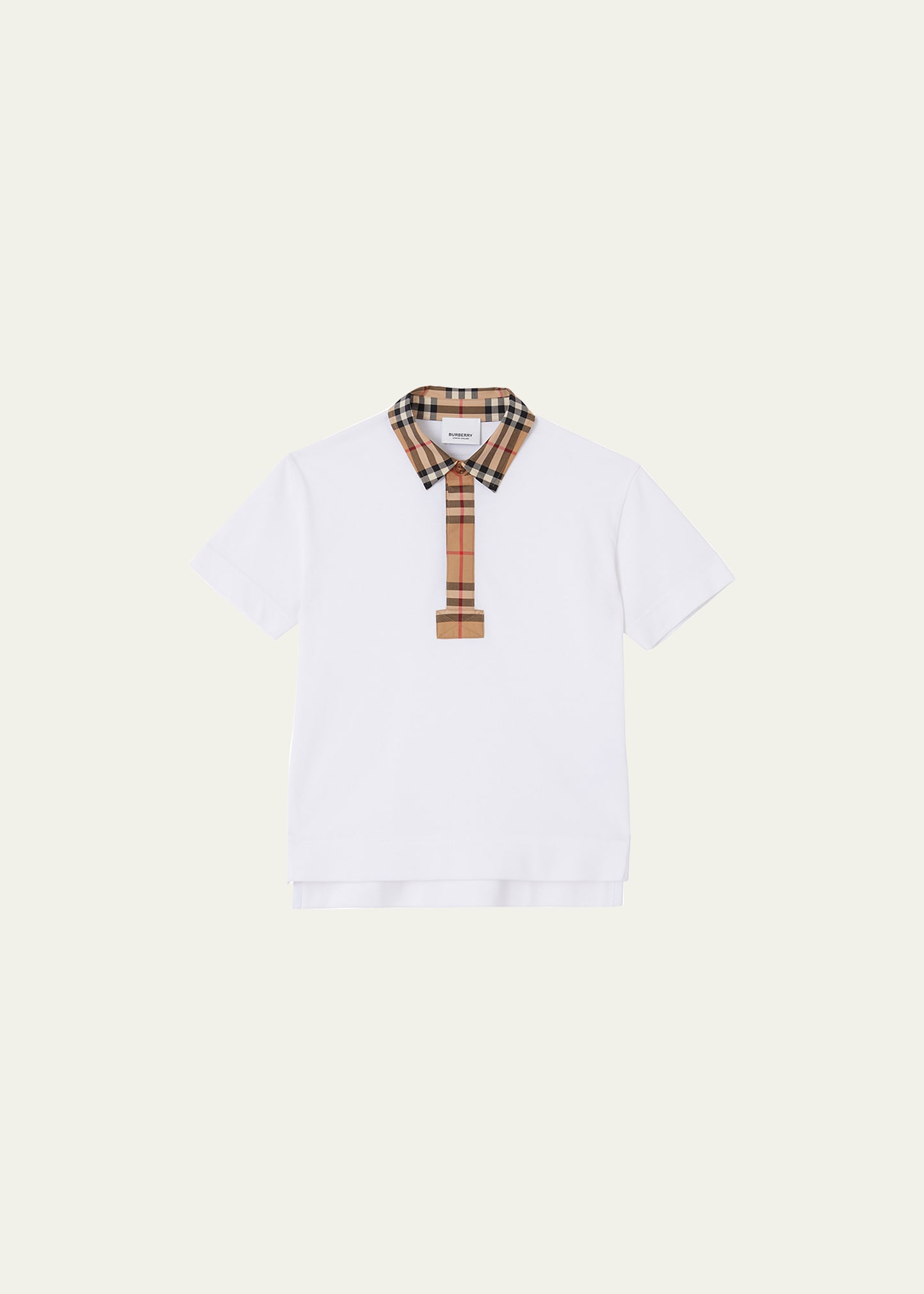 Shop Burberry Boy's Johane Check Short Sleeve Polo Shirt In White