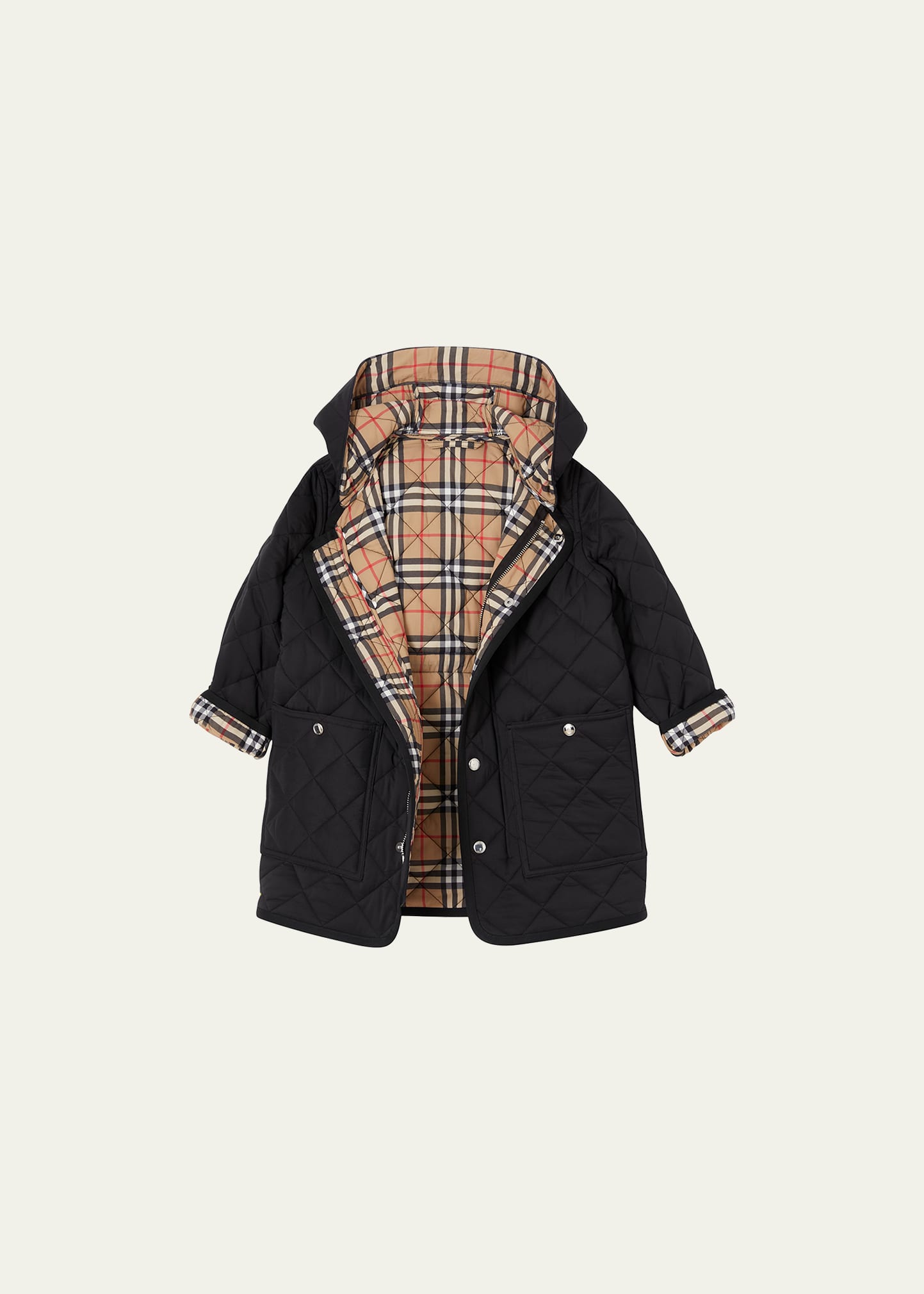 Burberry Kid's Reilly Diamond Quilted Coat In Black