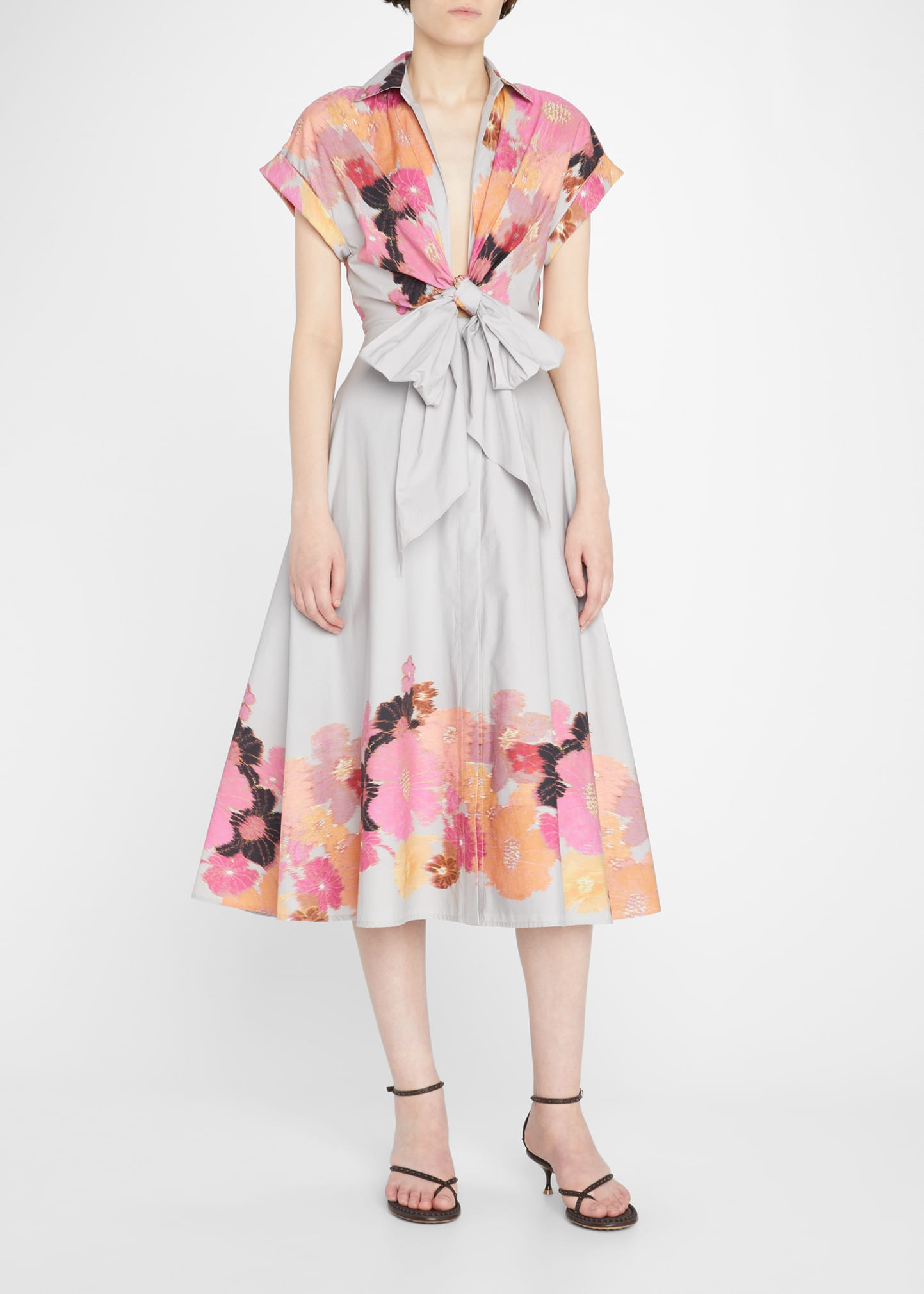 SILVIA TCHERASSI RIGONE ABSTRACT FLORAL-PRINT BOW MIDI DRESS