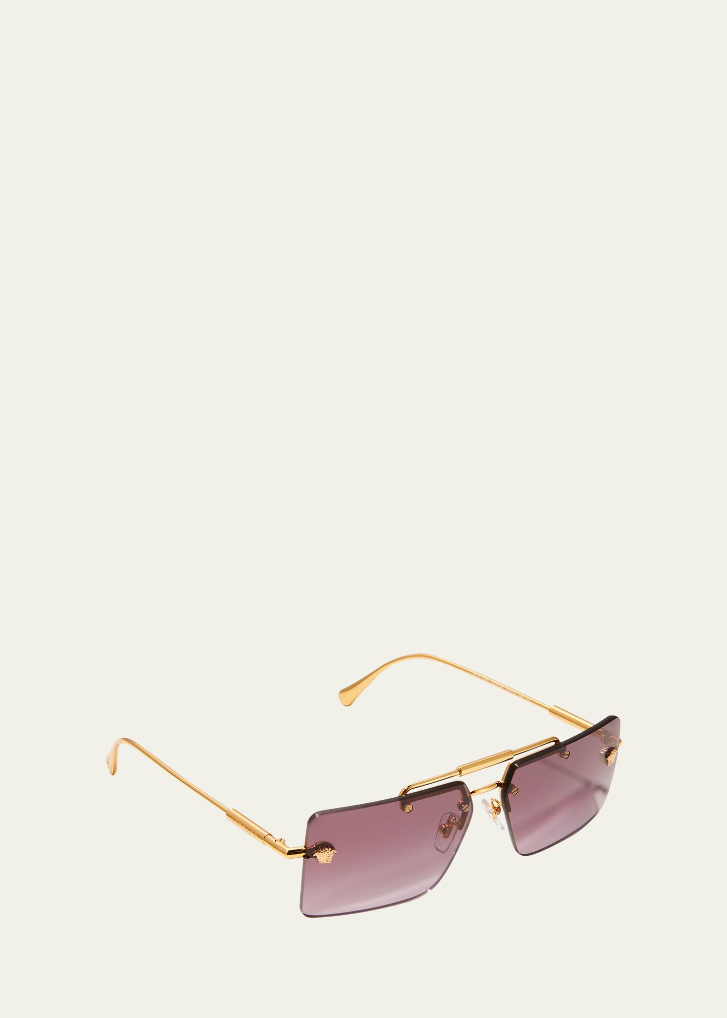 Versace Medusa Rimless Rectangle Metal Sunglasses In Gold | ModeSens