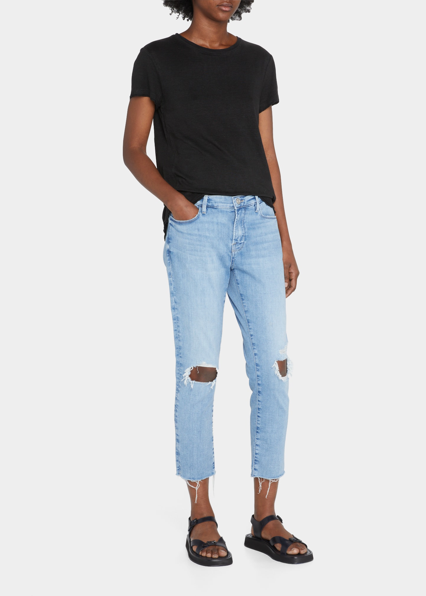 Frame Le Garcon Crop Organic Cotton Distressed Mid-rise Straight Jeans In Cebu Rips