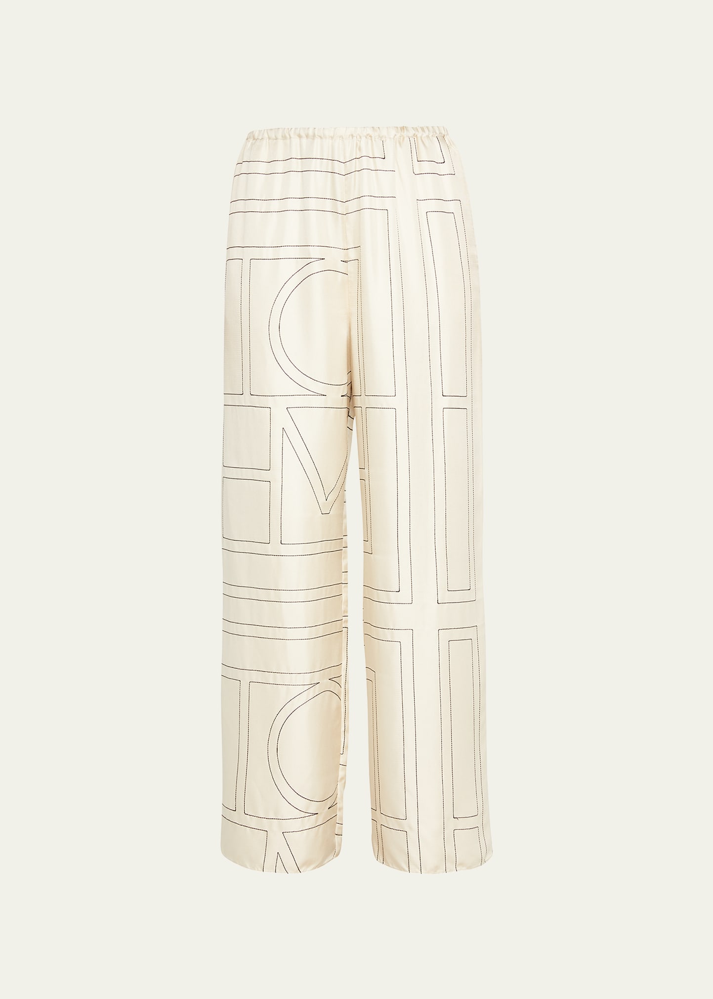 Toteme Monogram-Embroidered Silk Pajama Pants
