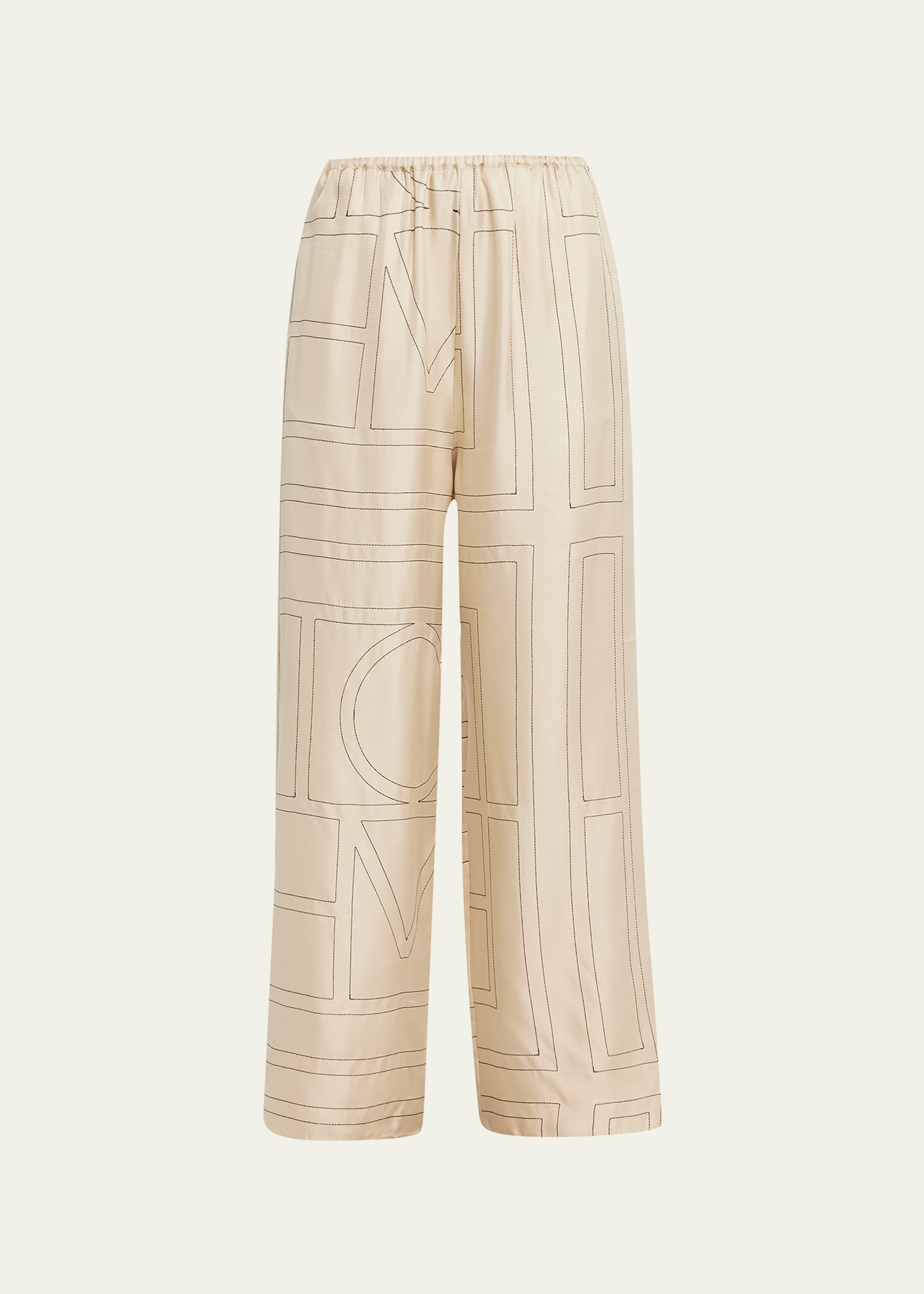 Monogram-Embroidered Silk Pajama Pants