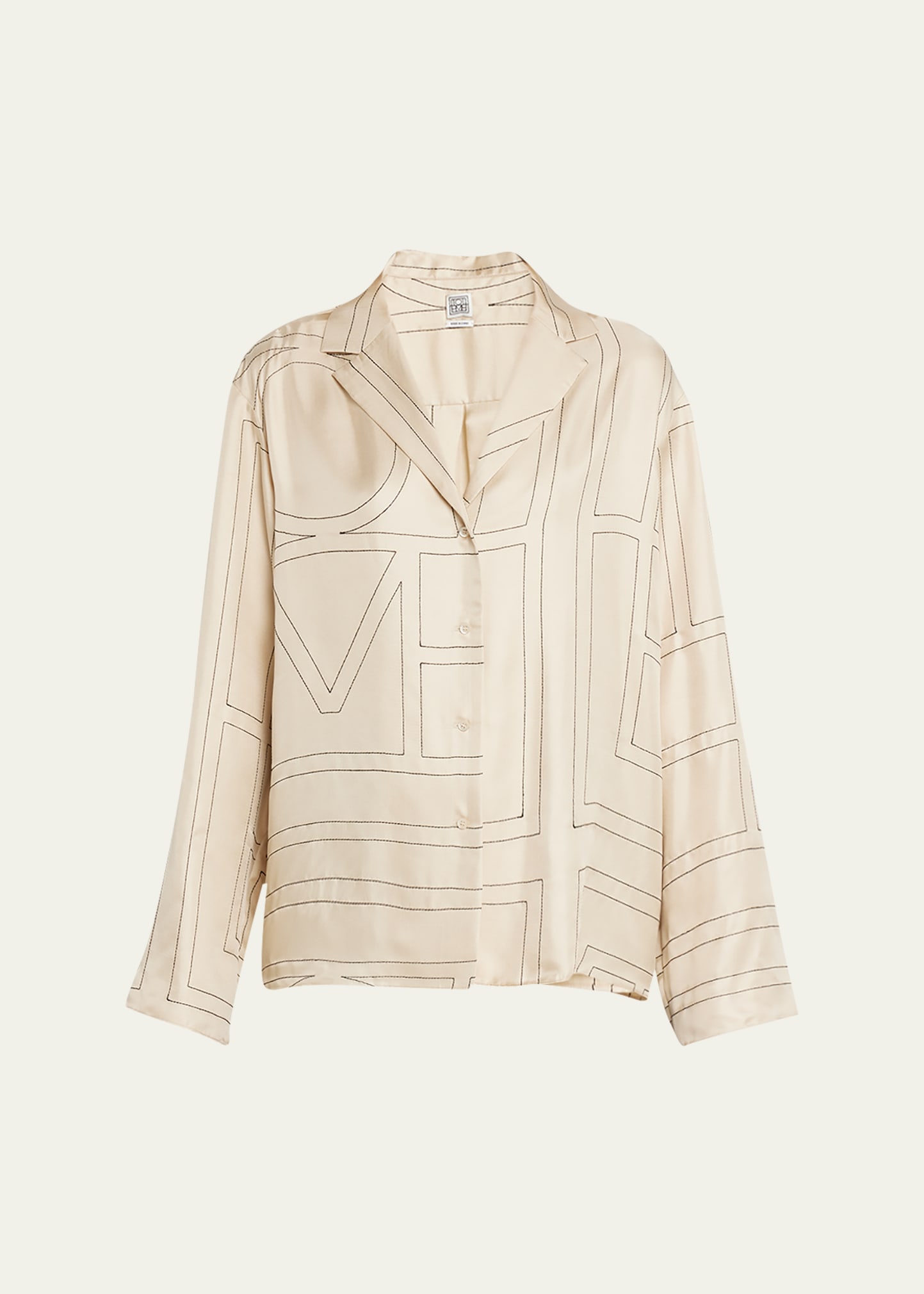 Shop Totême Monogram-embroidered Silk Pajama Top In Natural