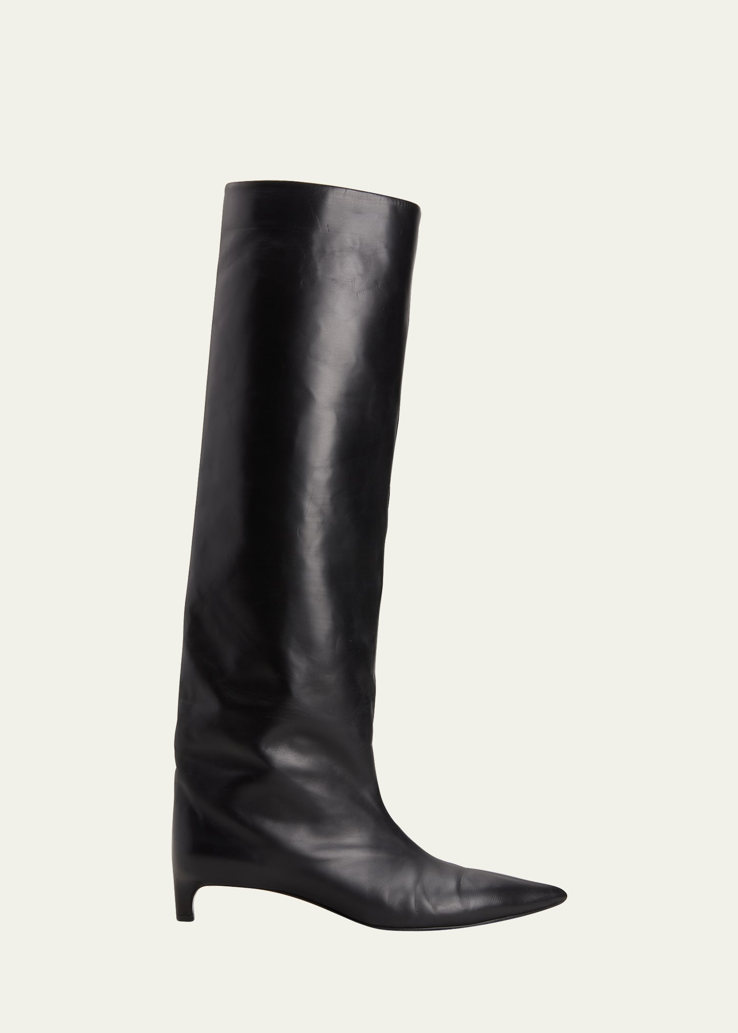 Jil Sander Textured-leather Point-toe Knee Boots In Black